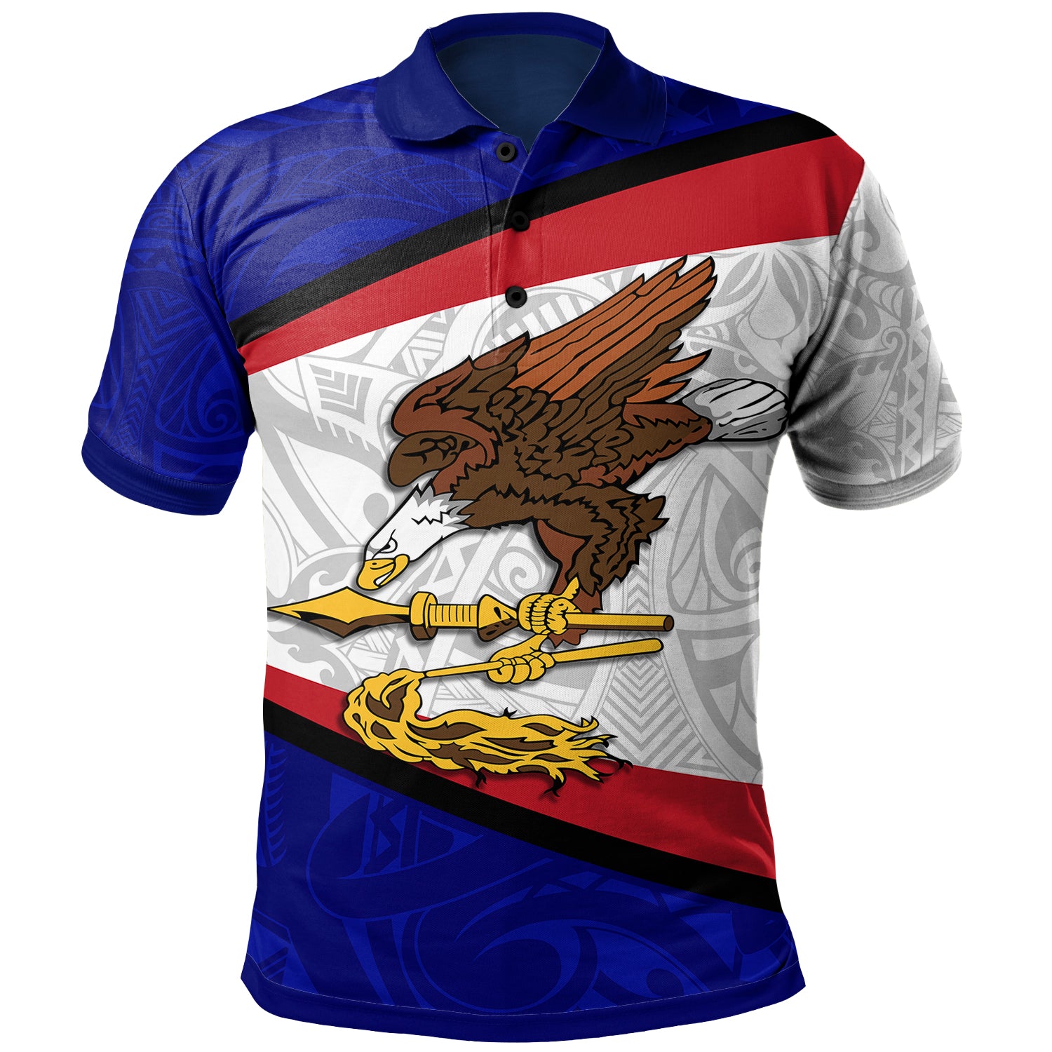 American Samoa Polo Shirt Amerika Samoa Polynesian Flag With Coat Of Arms Blue - Polynesian Pride