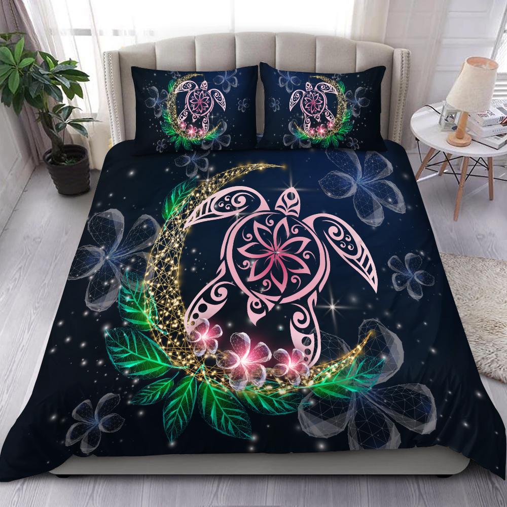 Hawaii Turtle Plumeria Bedding Set - Star Style AH Black - Polynesian Pride