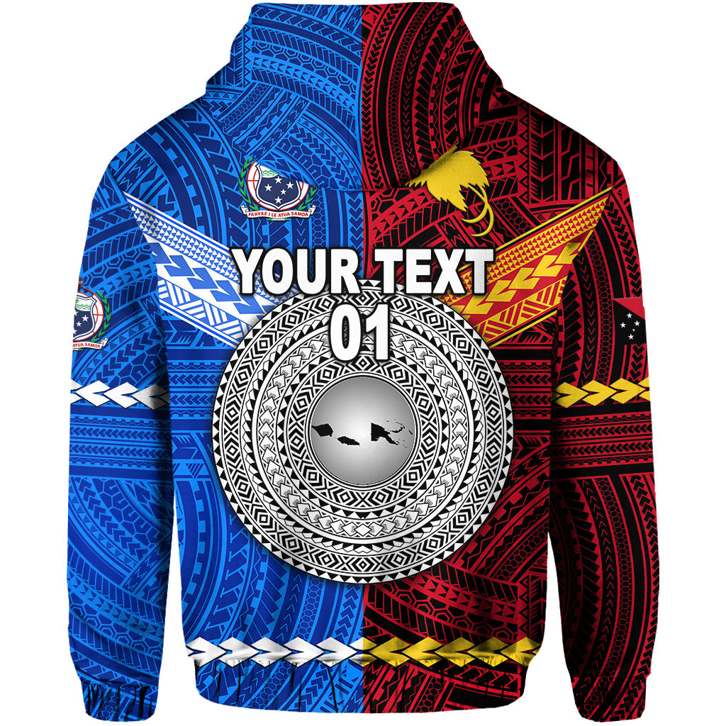 Custom Papua New Guinea Samoa Together Hoodie, Custom Text and Number LT8 - Polynesian Pride