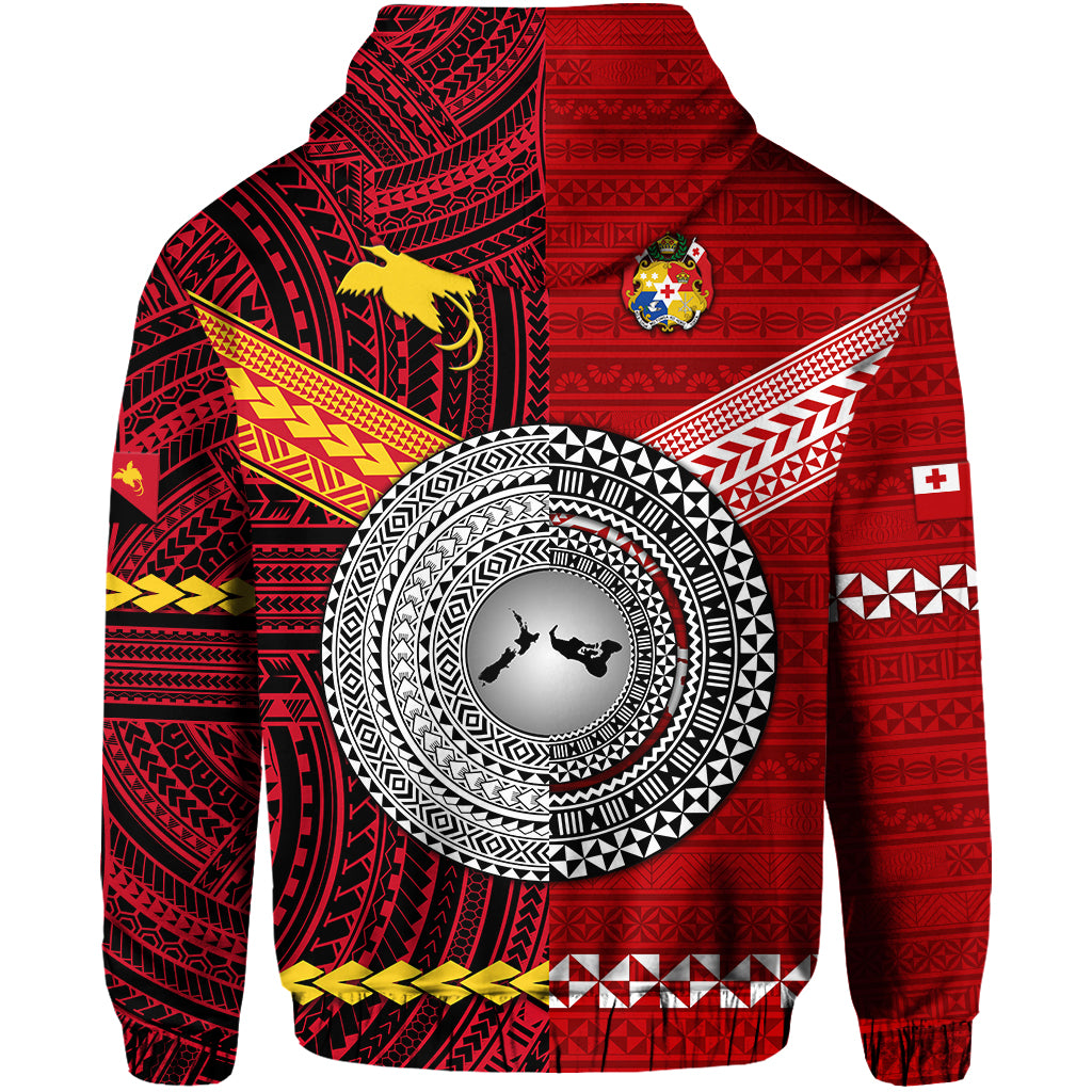 Papua New Guinea Tonga Hoodie Polynesian Together Bright Red LT8 - Polynesian Pride
