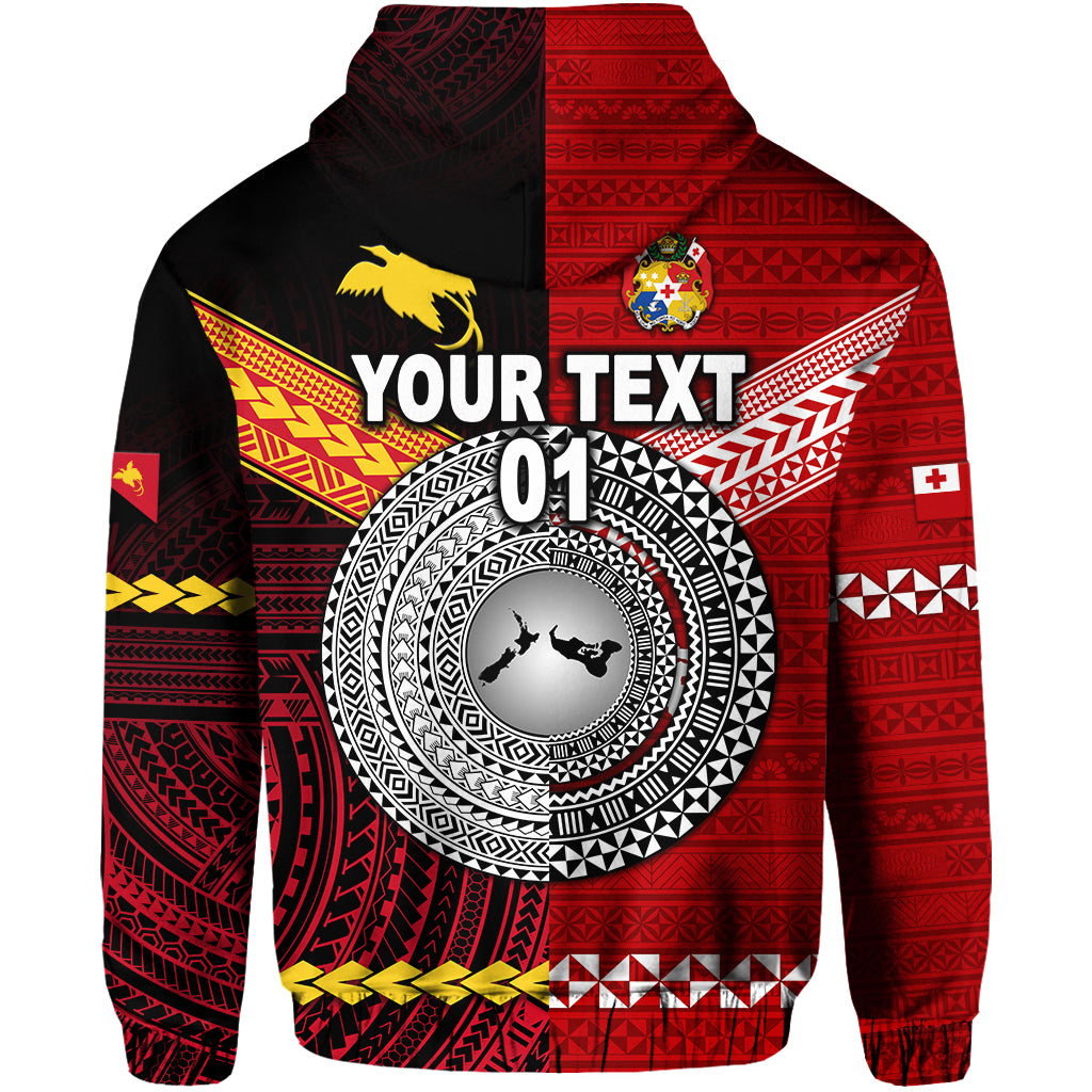 Custom Papua New Guinea Tonga Zip Hoodie Polynesian Together Red, Custom Text and Number LT8 - Polynesian Pride
