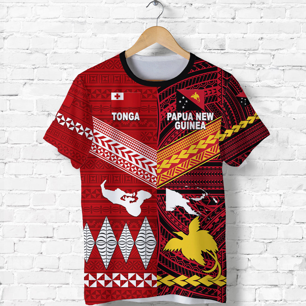 Papua New Guinea And Tonga T Shirt Polynesian Together Bright Red LT8 - Polynesian Pride