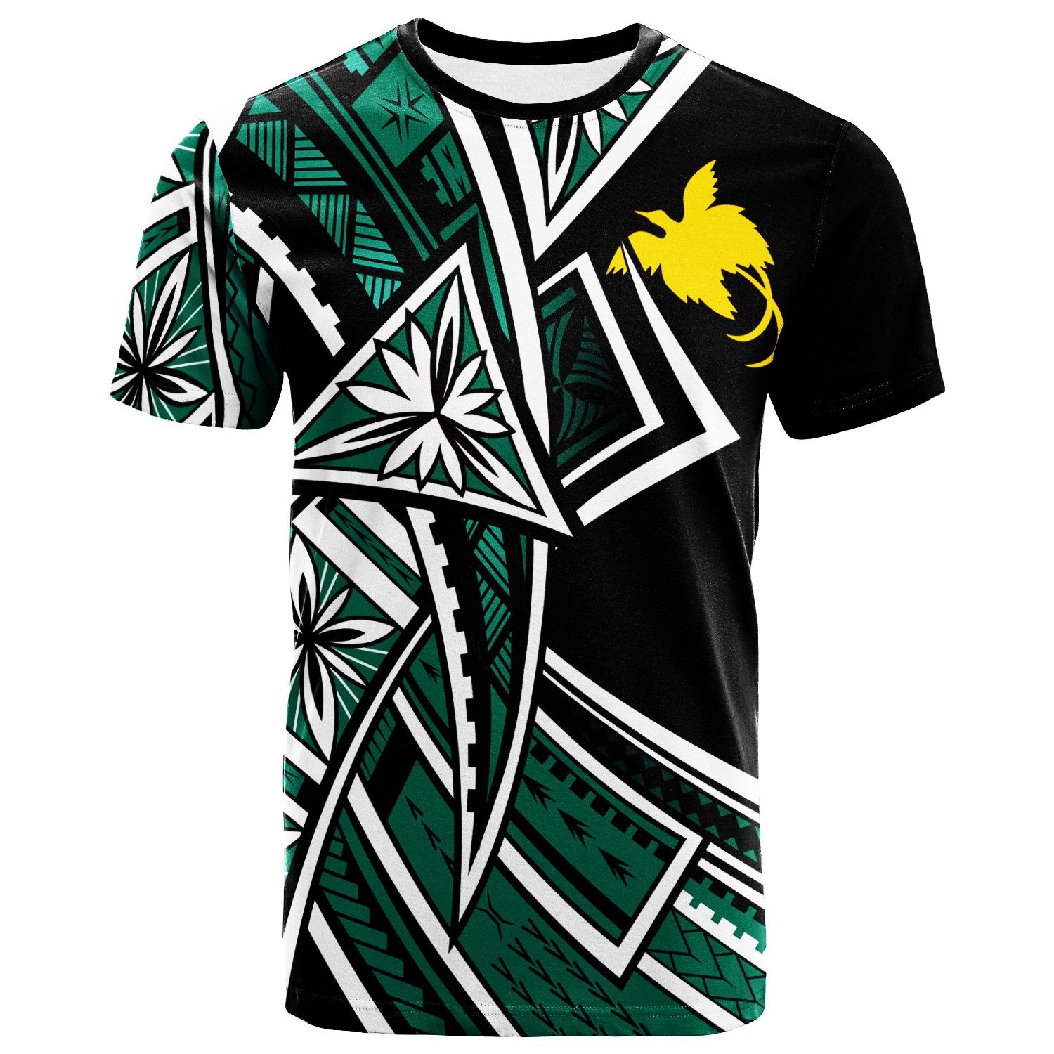 Papua New Guinea T Shirt Tribal Flower Special Pattern Green Color Unisex Green - Polynesian Pride