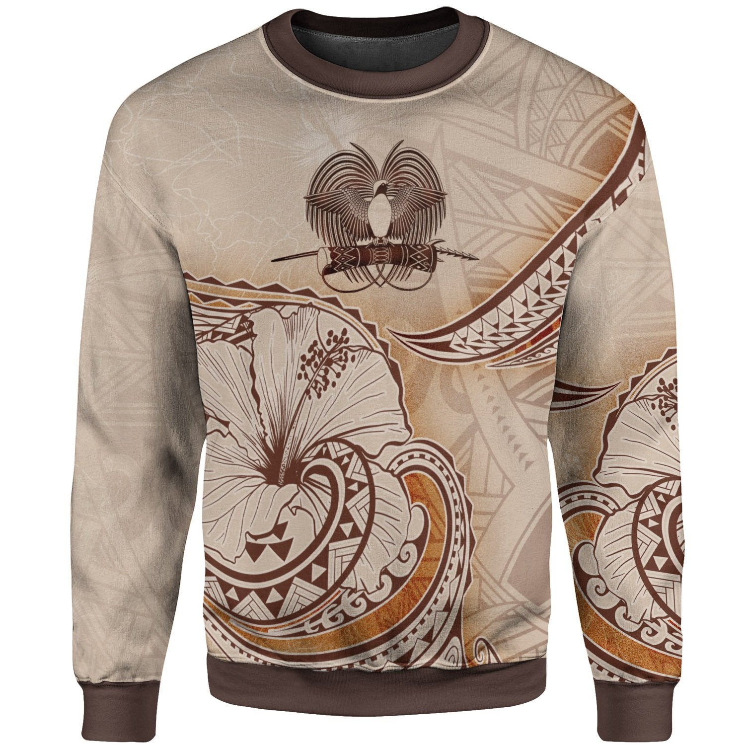 Papua New Guinea Sweatshirt - Hibiscus Flowers Vintage Style Unisex Nude - Polynesian Pride