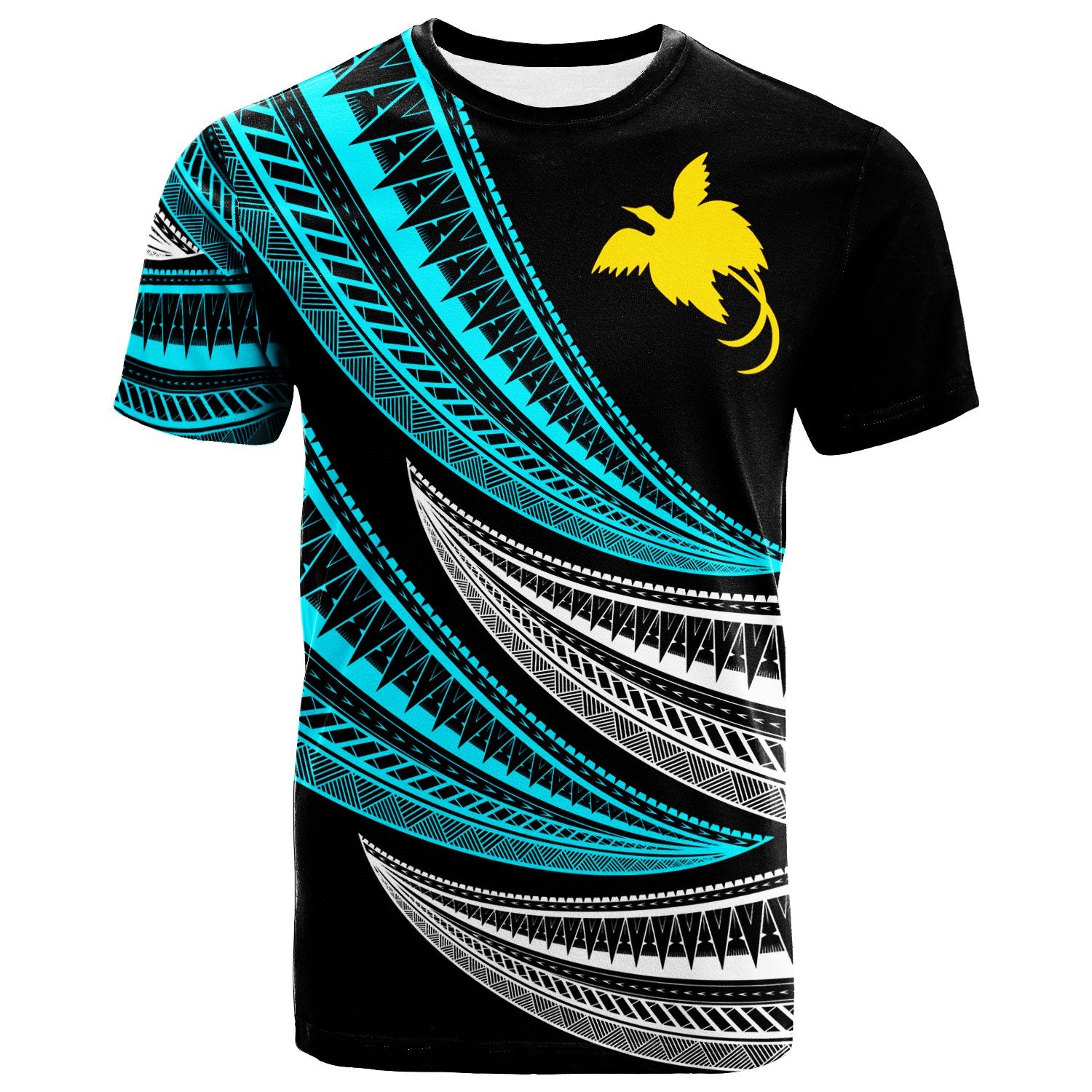 Papua New Guinea Custom T Shirt Wave Pattern Alternating Unisex Black - Polynesian Pride