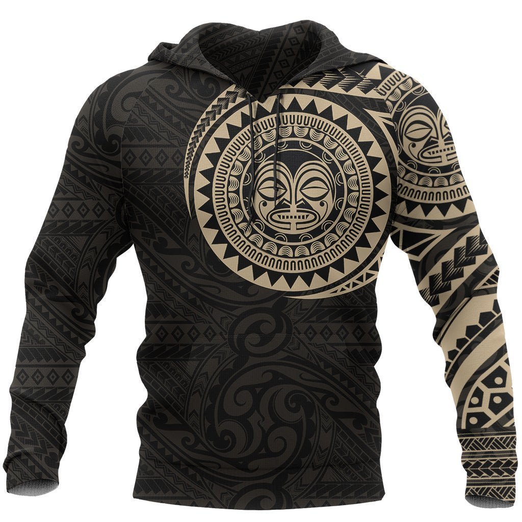 Hoodie Polynesian Tiki Face Tattoo Style 2 Unisex Black-Gold - Polynesian Pride