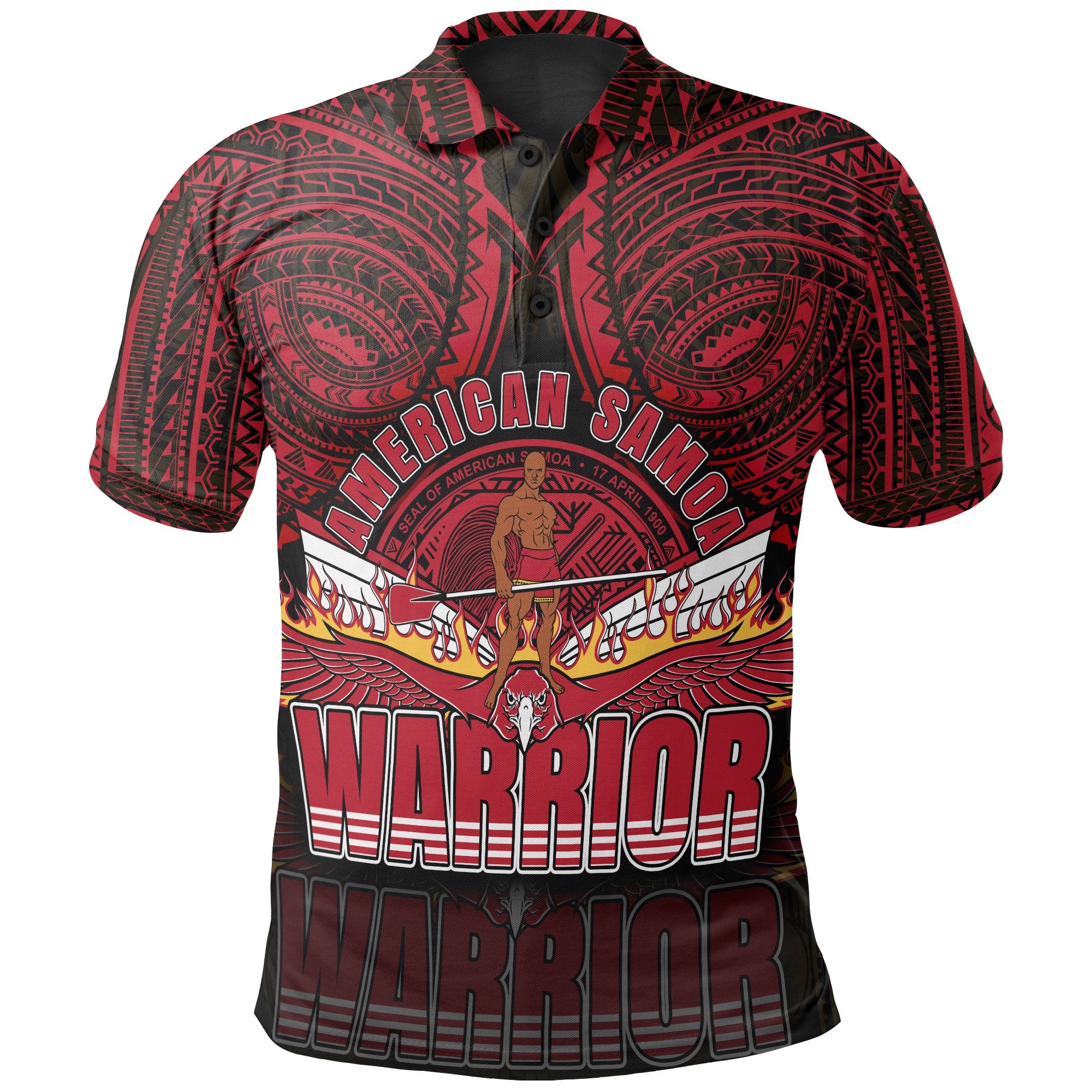 American Samoa Polo Shirt Polynesian Patterns Warrior Unisex Red - Polynesian Pride