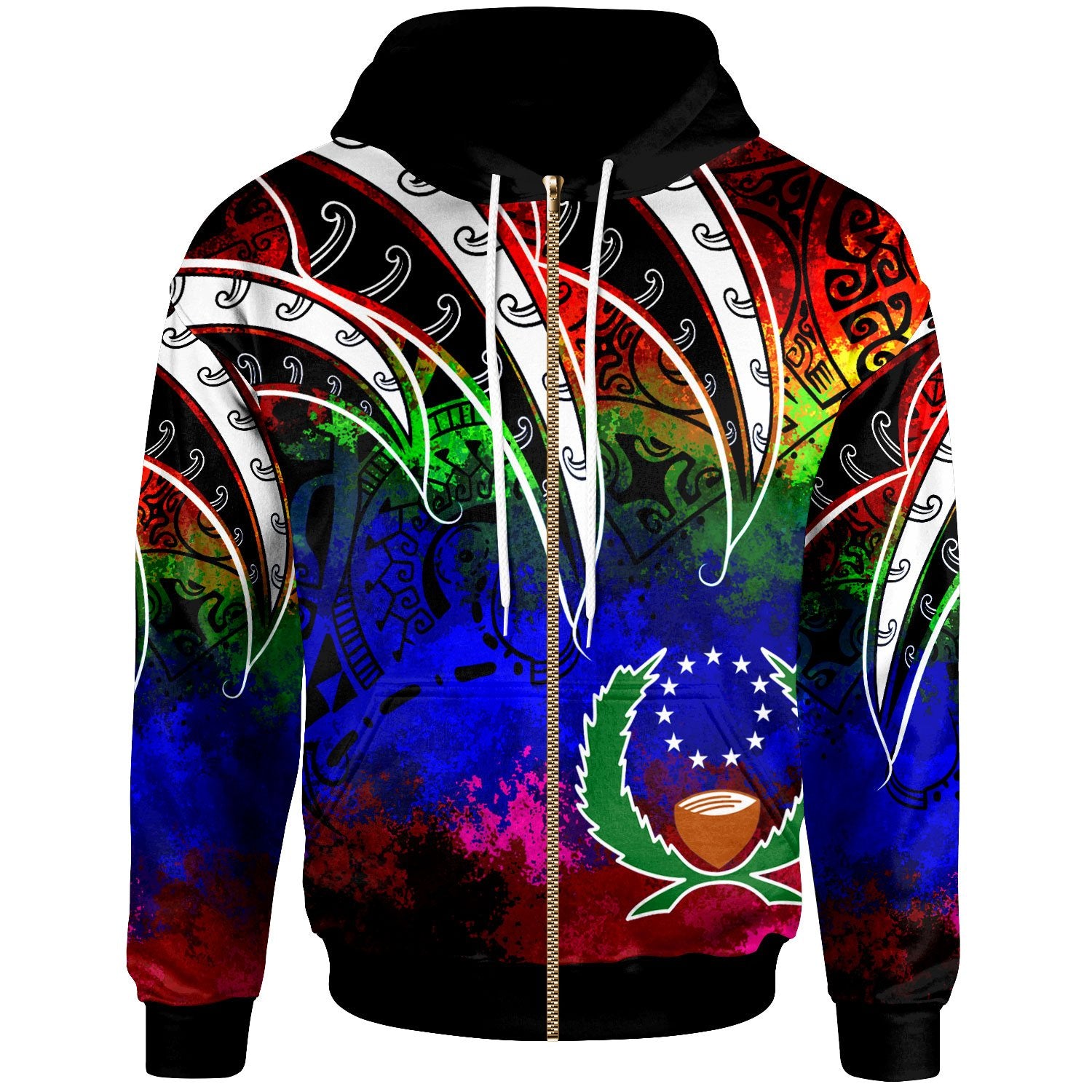 Pohnpei Zip Hoodie Tropical Leaf Rainbow Color Unisex Rainbow - Polynesian Pride