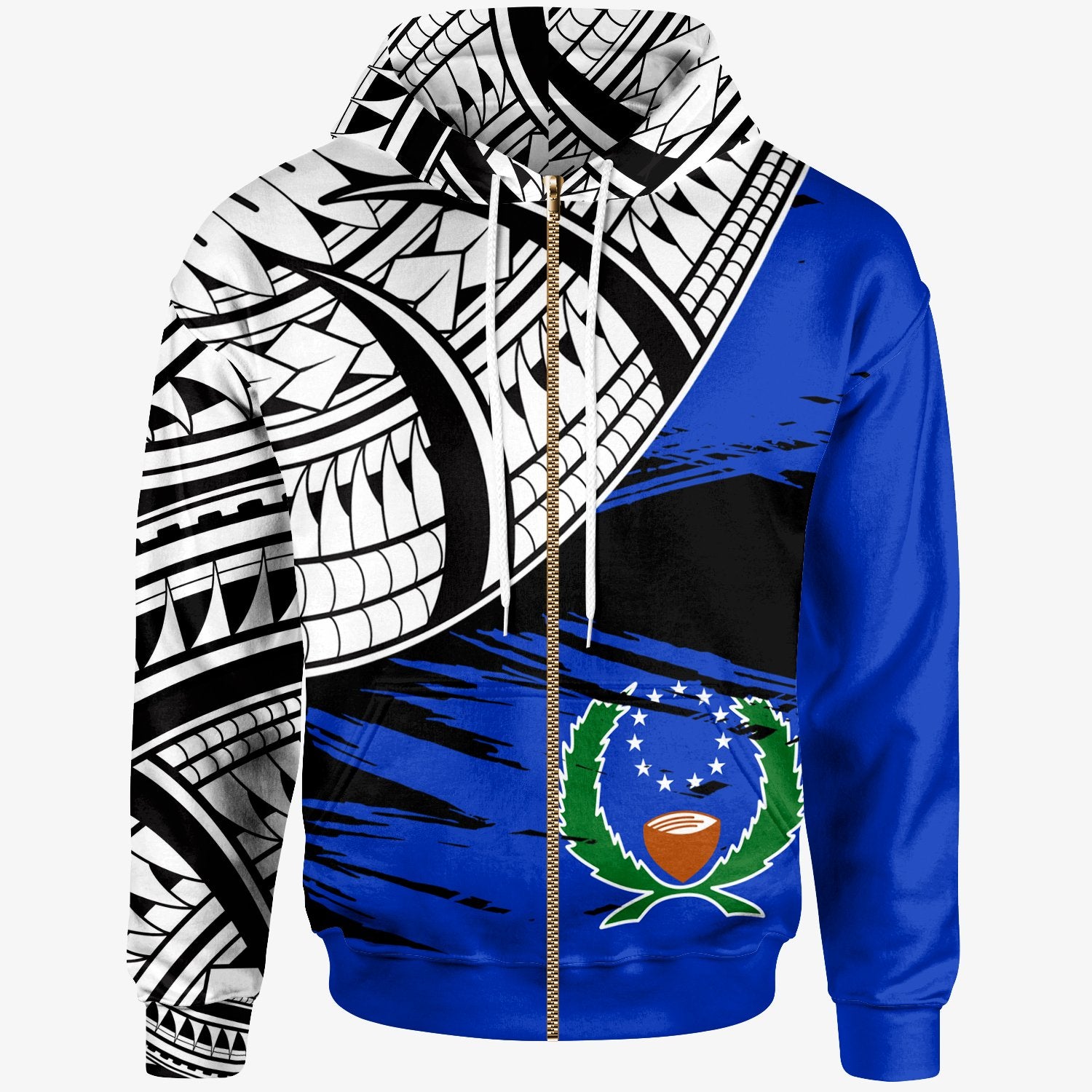 Pohnpei Custom Zip Hoodie Pohnpei Flag Style With Claw Pattern Unisex Blue - Polynesian Pride