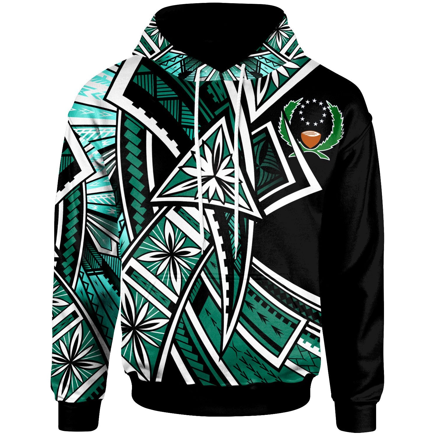 Pohnpei Hoodie Tribal Flower Special Pattern Green Color Unisex Green - Polynesian Pride