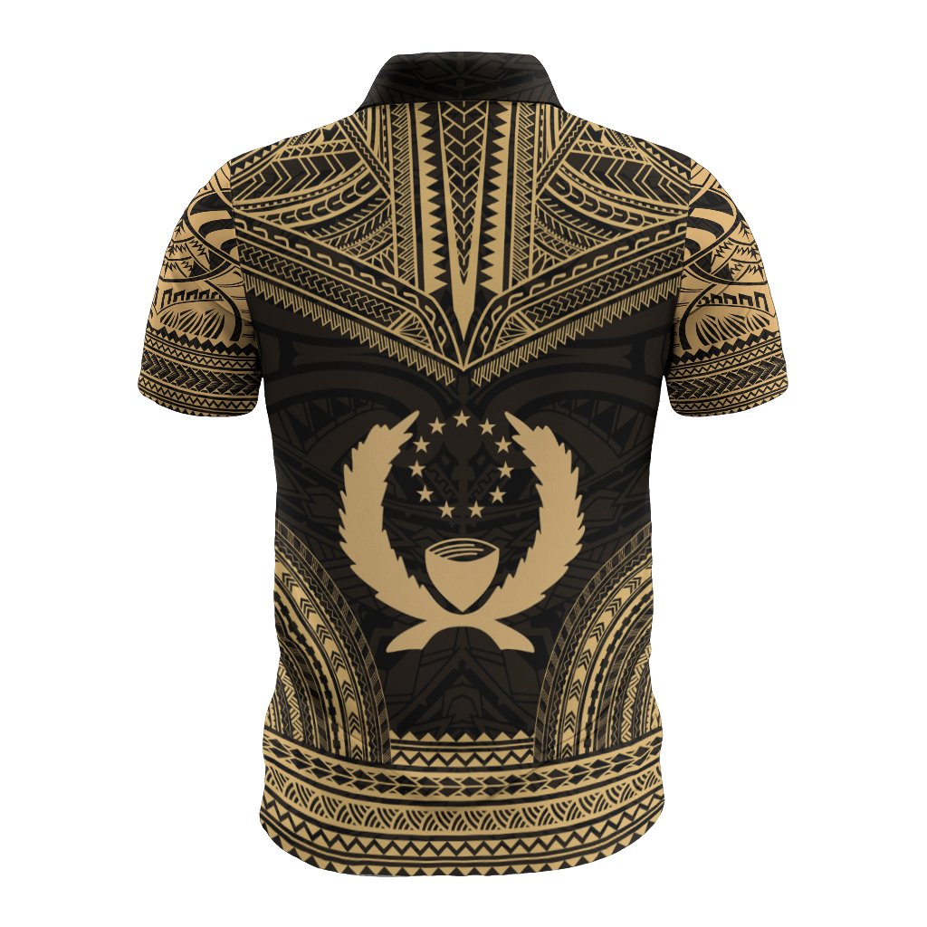 Pohnpei Polo Shirt Pohnpei Flag Polynesian Chief Tattoo Gold Version - Polynesian Pride