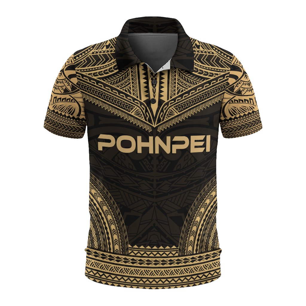 Pohnpei Polo Shirt Pohnpei Flag Polynesian Chief Tattoo Gold Version Unisex Gold - Polynesian Pride