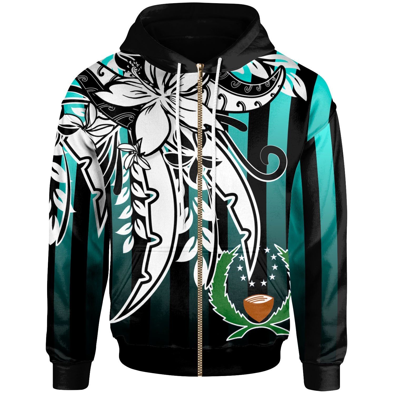 Pohnpei Zip Hoodie Cyan Vertical Stripes Style Unisex Cyan - Polynesian Pride