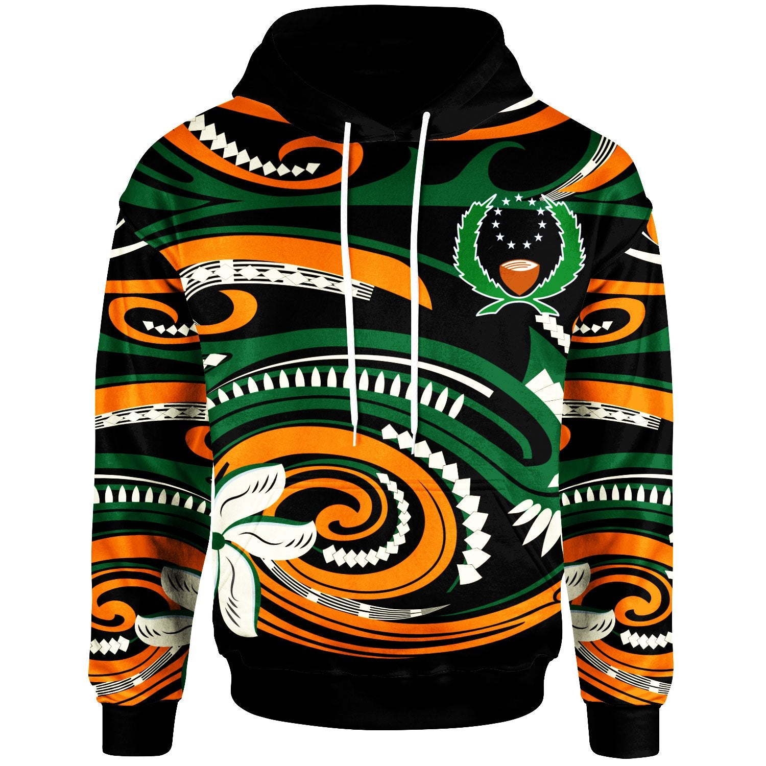 Pohnpei Hoodie Vortex Style Unisex Green Orange - Polynesian Pride