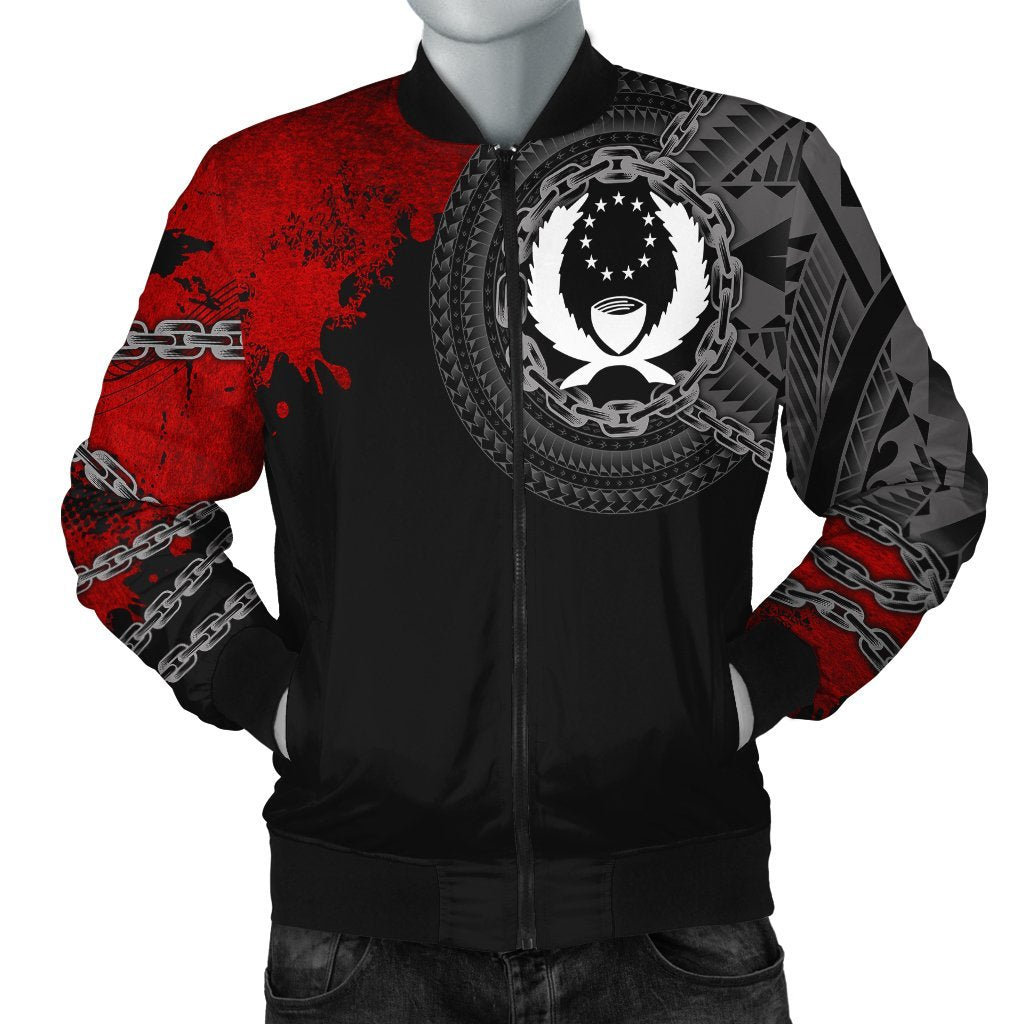 Pohnpei Polynesian Men's Bomber Jacket - Polynesian Chain Style Black - Polynesian Pride