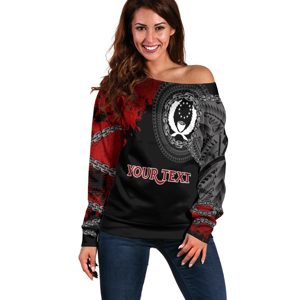 Pohnpei Polynesian Personalised Women's Off Shoulder Sweater - Polynesian Chain Style Black - Polynesian Pride