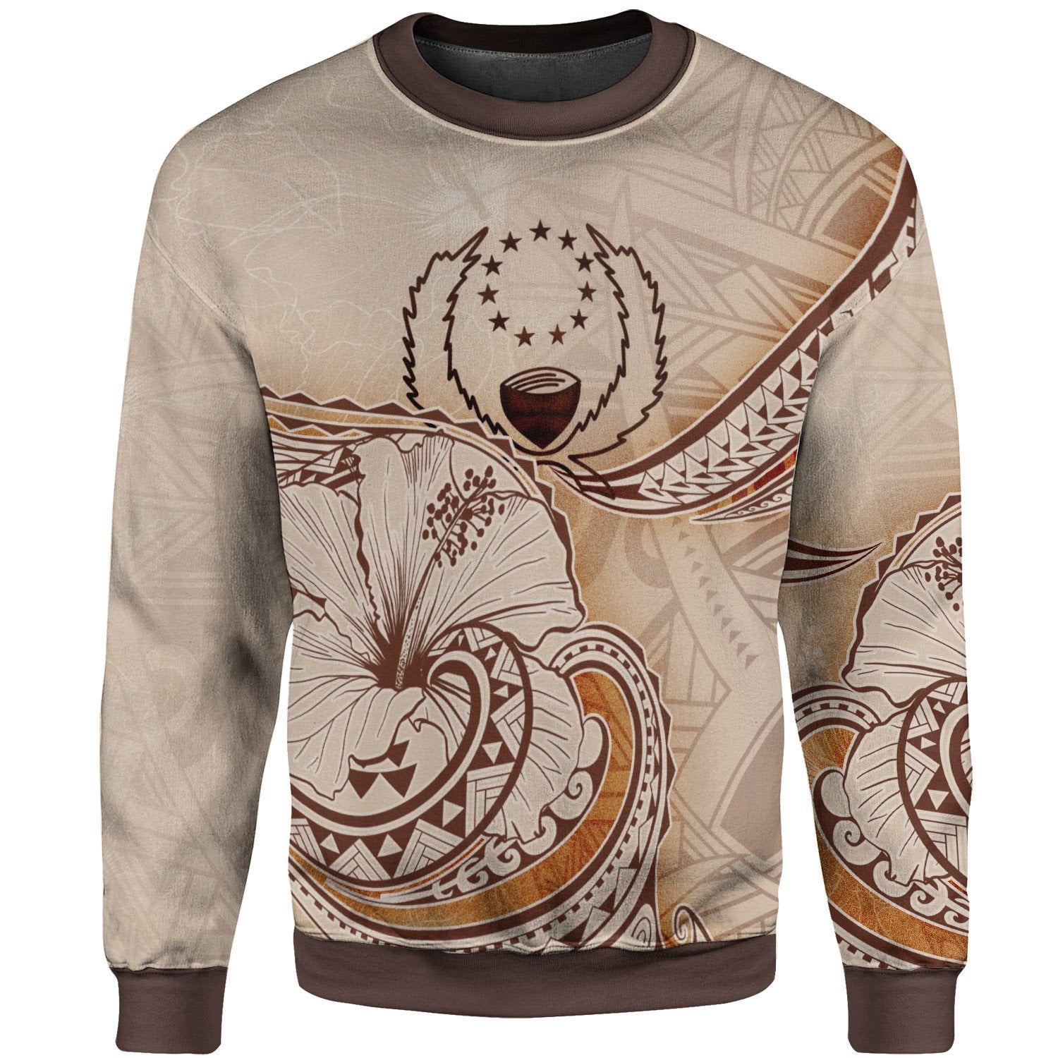 Pohnpei Sweatshirt - Hibiscus Flowers Vintage Style Unisex Nude - Polynesian Pride