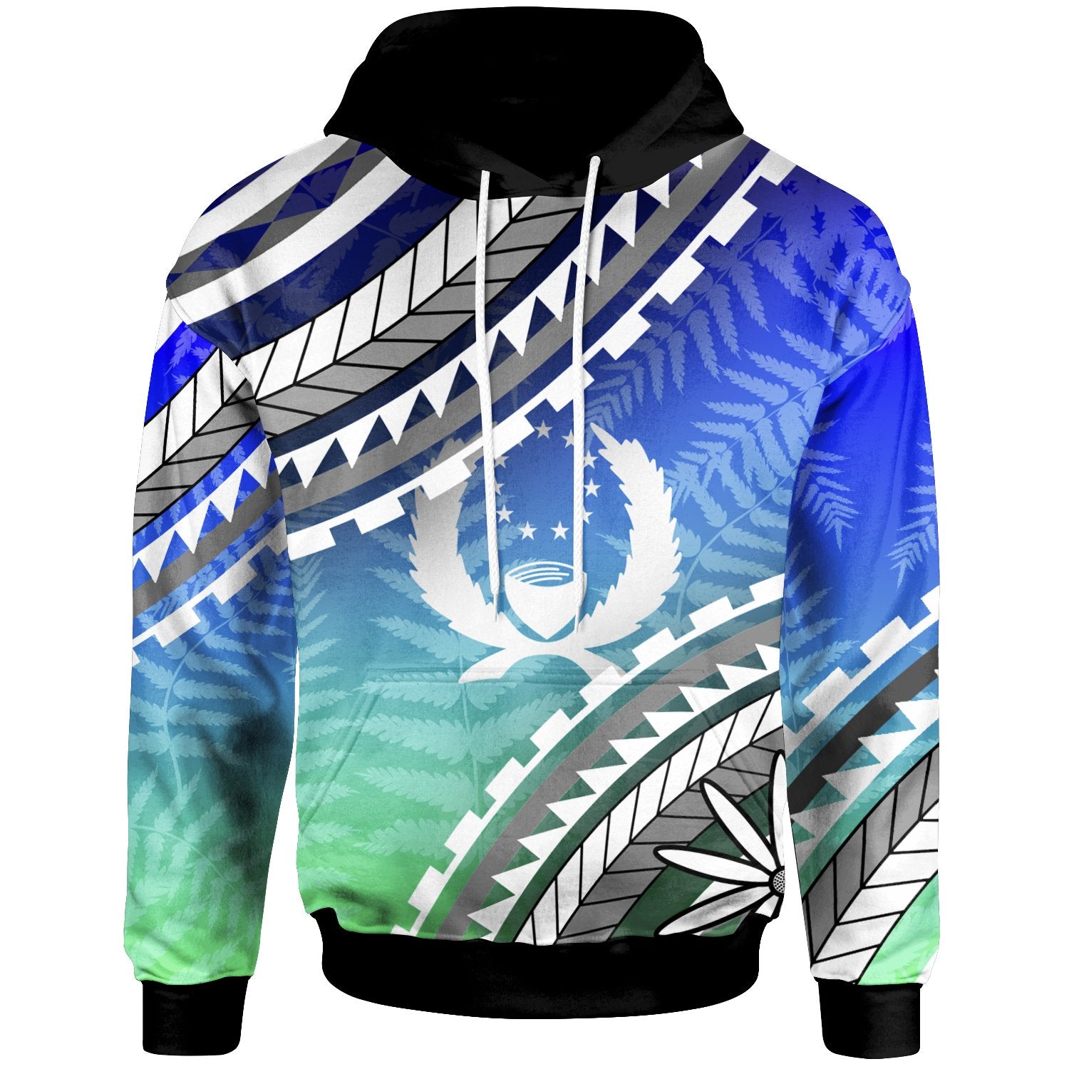 Pohnpei Hoodie Palm Leaf Texture Blue Gradient Unisex Blue - Polynesian Pride