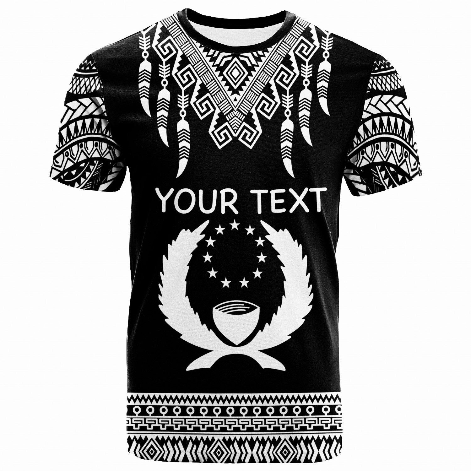 Pohnpei Custom T Shirt Tooth Shaped Necklace Pattern Unisex BlackWhite - Polynesian Pride