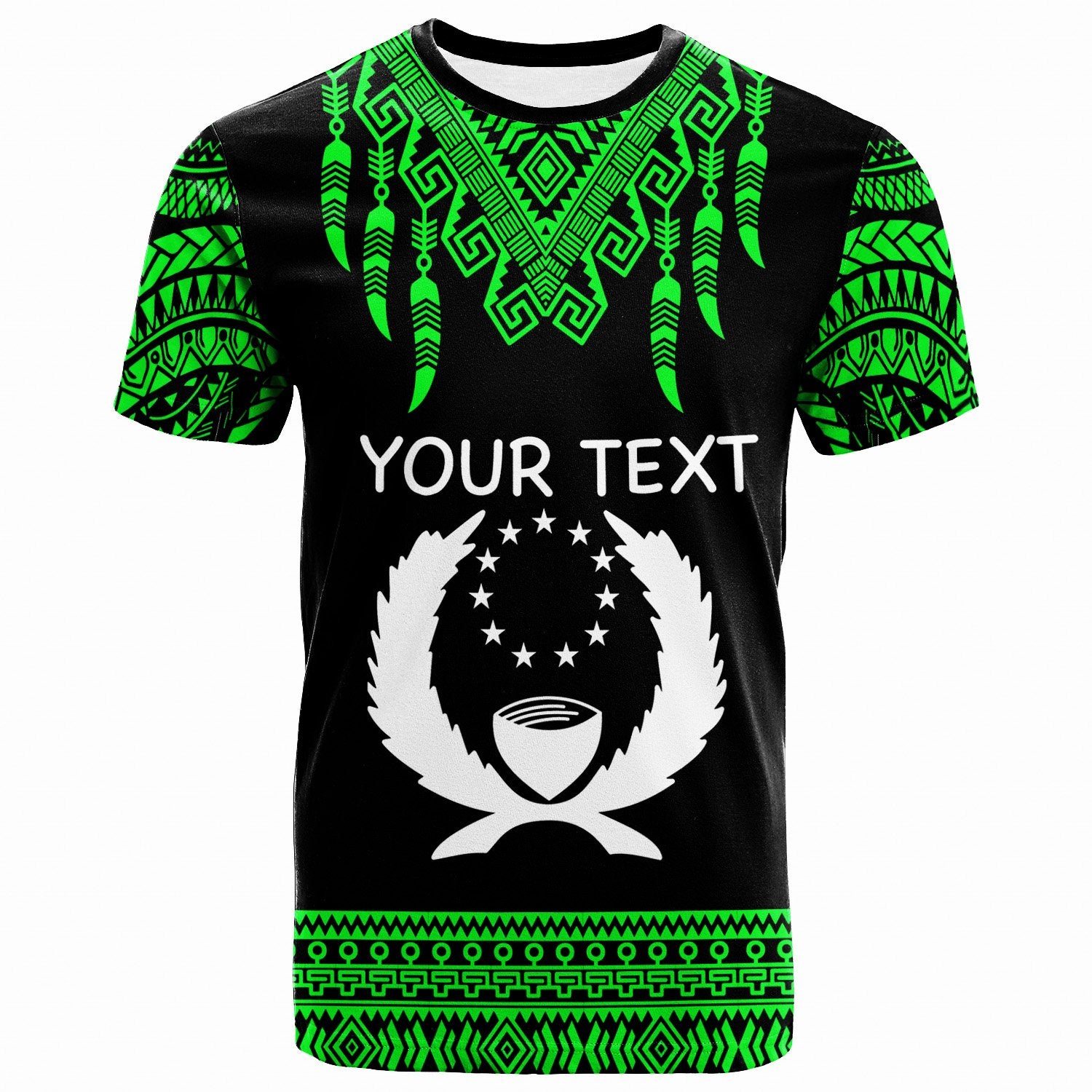 Pohnpei Custom T Shirt Tooth Shaped Necklace Pattern Green Color Unisex Green - Polynesian Pride