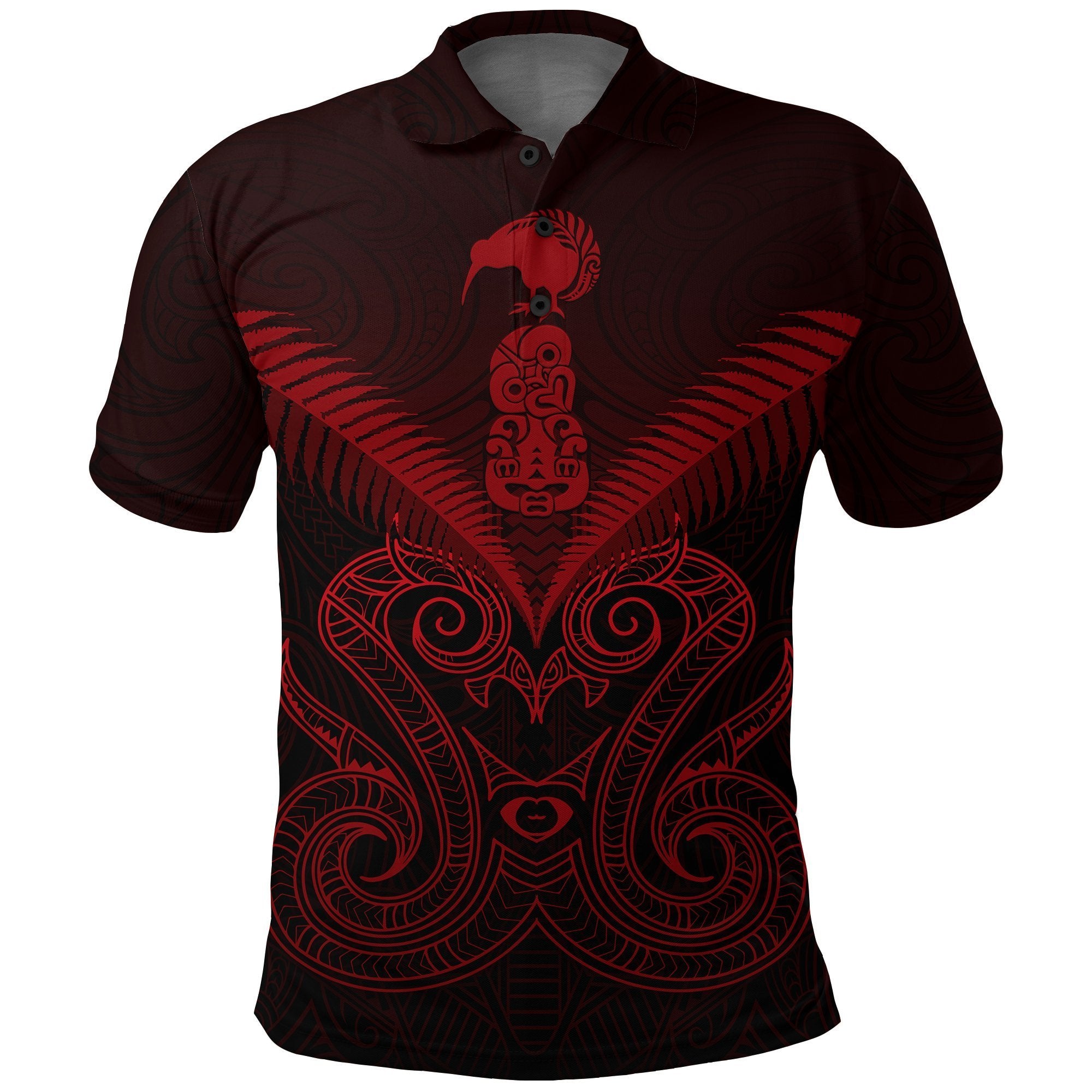 Maori Manaia New Zealand Polo Shirt Red Unisex Black - Polynesian Pride