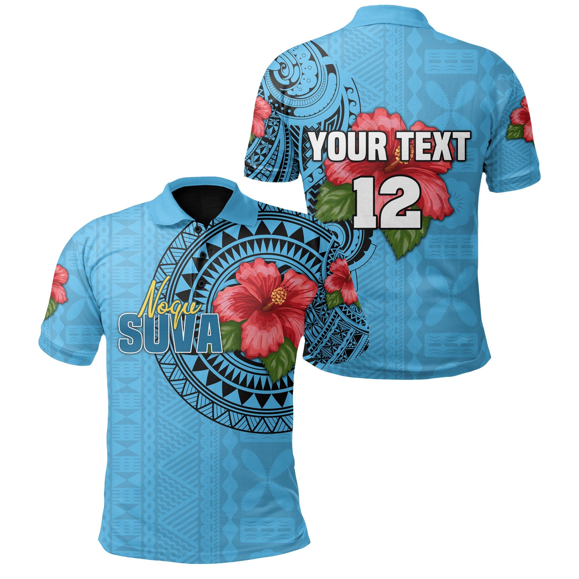 Custom Suva Rugby Polo Shirt Polynesian Tattoo Style Unisex Blue - Polynesian Pride