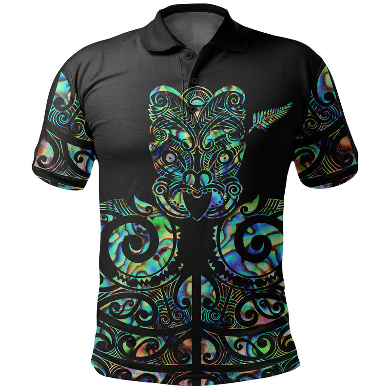 Custom New Zealand Rugby Polo Shirt Maori Haka Papua Shell style LT6 Black - Polynesian Pride