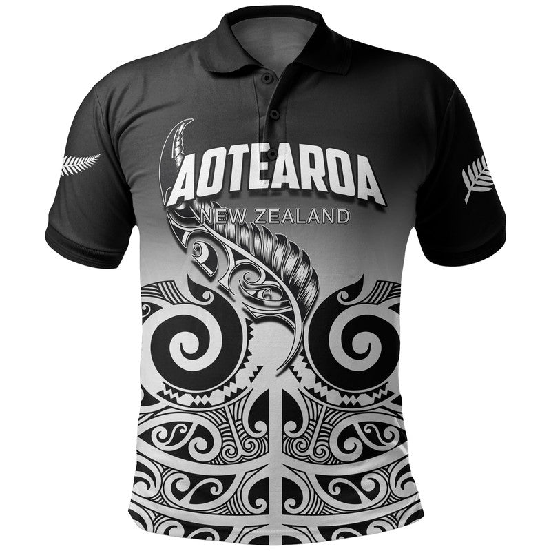 Custom New Zealand Rugby Polo Shirt Maori Fern Black style LT6 Black - Polynesian Pride