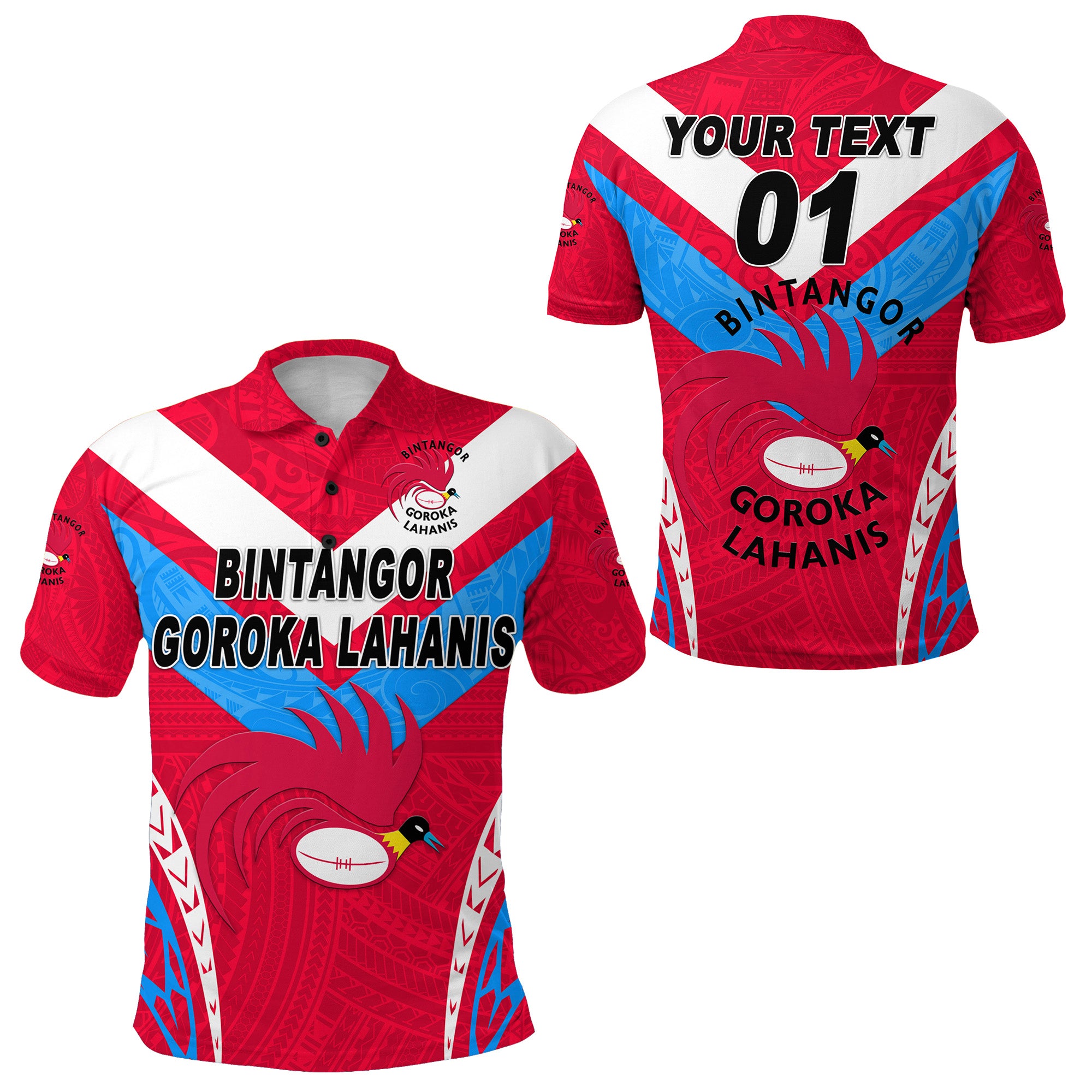 Custom Papua New Guinea Bintangor Goroka Lahanis Polo Shirt Rugby Original Style Red, Custom Text and Number LT8 Unisex Red - Polynesian Pride