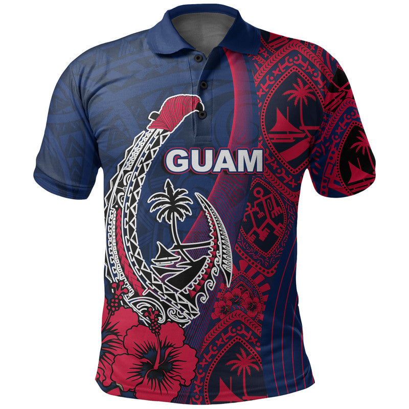 Custom Guam Fish Hook Polo Shirt Flag Color Style LT6 Blue - Polynesian Pride