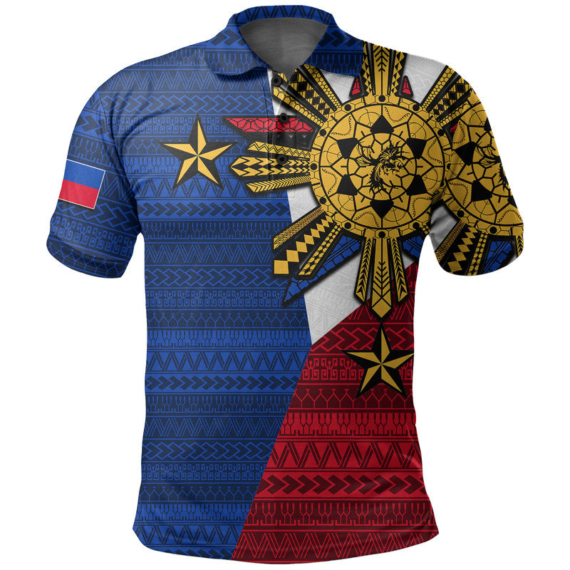 Custom Filipino Polo Shirt Tribal Flag Style LT6 Blue - Polynesian Pride