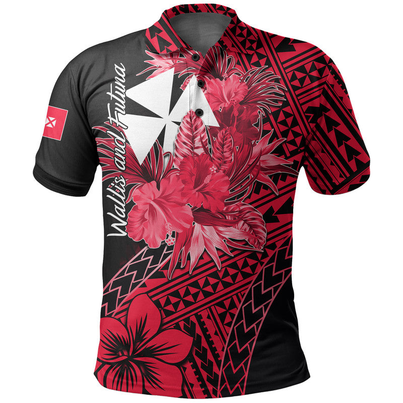 Wallis and Futuna Polo Shirt Hibiscus Red No.2 Color LT6 Red - Polynesian Pride