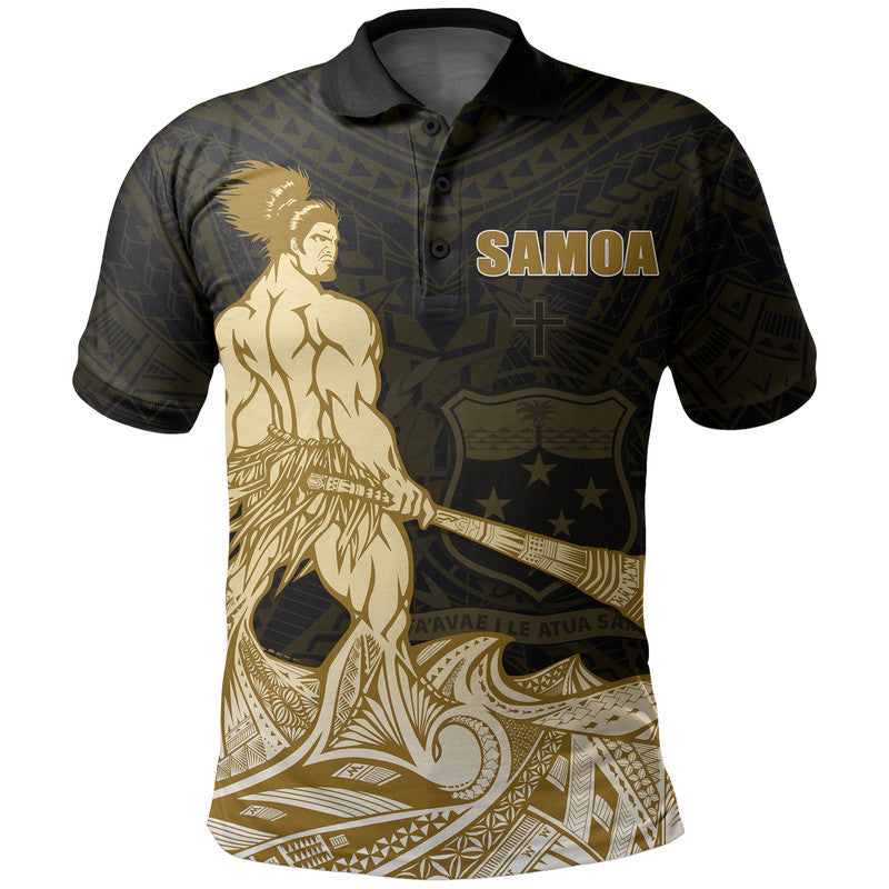 Custom Samoa Warrior Polo Shirt Polynesian No.3 LT6 Gold - Polynesian Pride