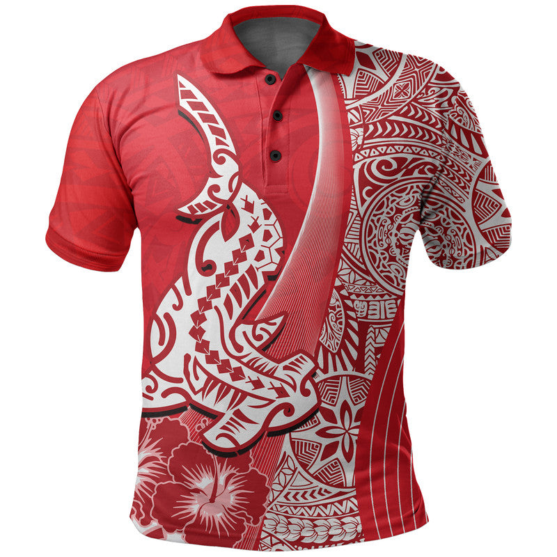 Hawaiian Shark Polynesian Polo Shirt Vibe Red Style LT6 Red - Polynesian Pride