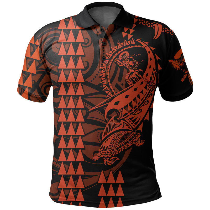 Custom Hawaii Polynesian Warrior Kakau Polo Shirt Orange LT6 Orange - Polynesian Pride