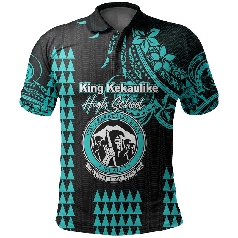 Custom Hawaii High School King Kekaulike Polo Shirt Mix Kakau LT6 Teal - Polynesian Pride