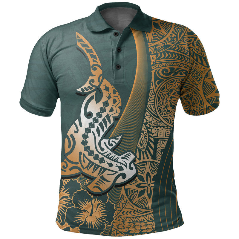 Hawaiian Shark Polynesian Polo Shirt Vibe Green Style LT6 Green - Polynesian Pride