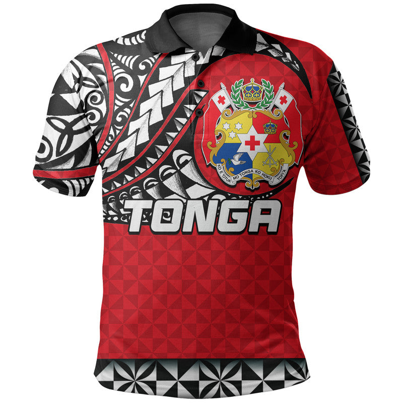 Custom Tonga Polo Shirt Polynesian Tattoo LT6 Red - Polynesian Pride