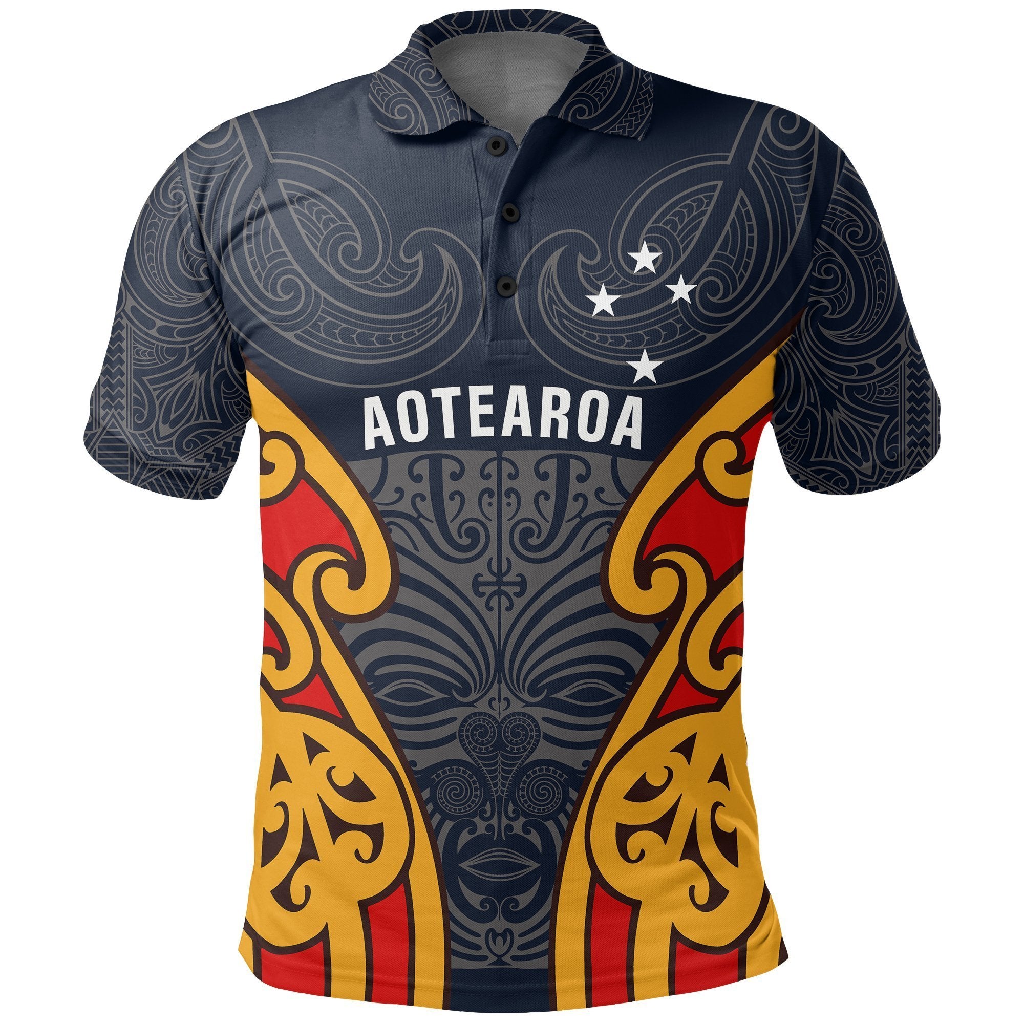 Aotearoa Polo Shirt Maori Moko Unisex Black - Polynesian Pride