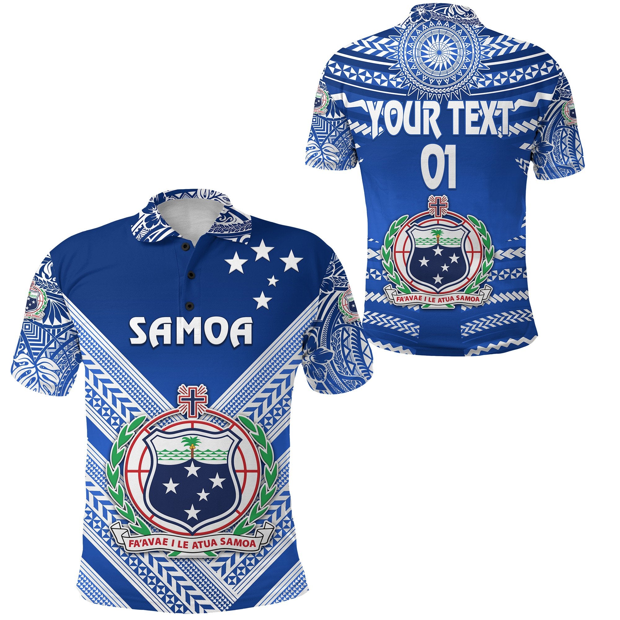 Custom Manu Samoa Rugby Polo Shirt Creative Style Full Blue, Custom Text and Number Unisex Blue - Polynesian Pride