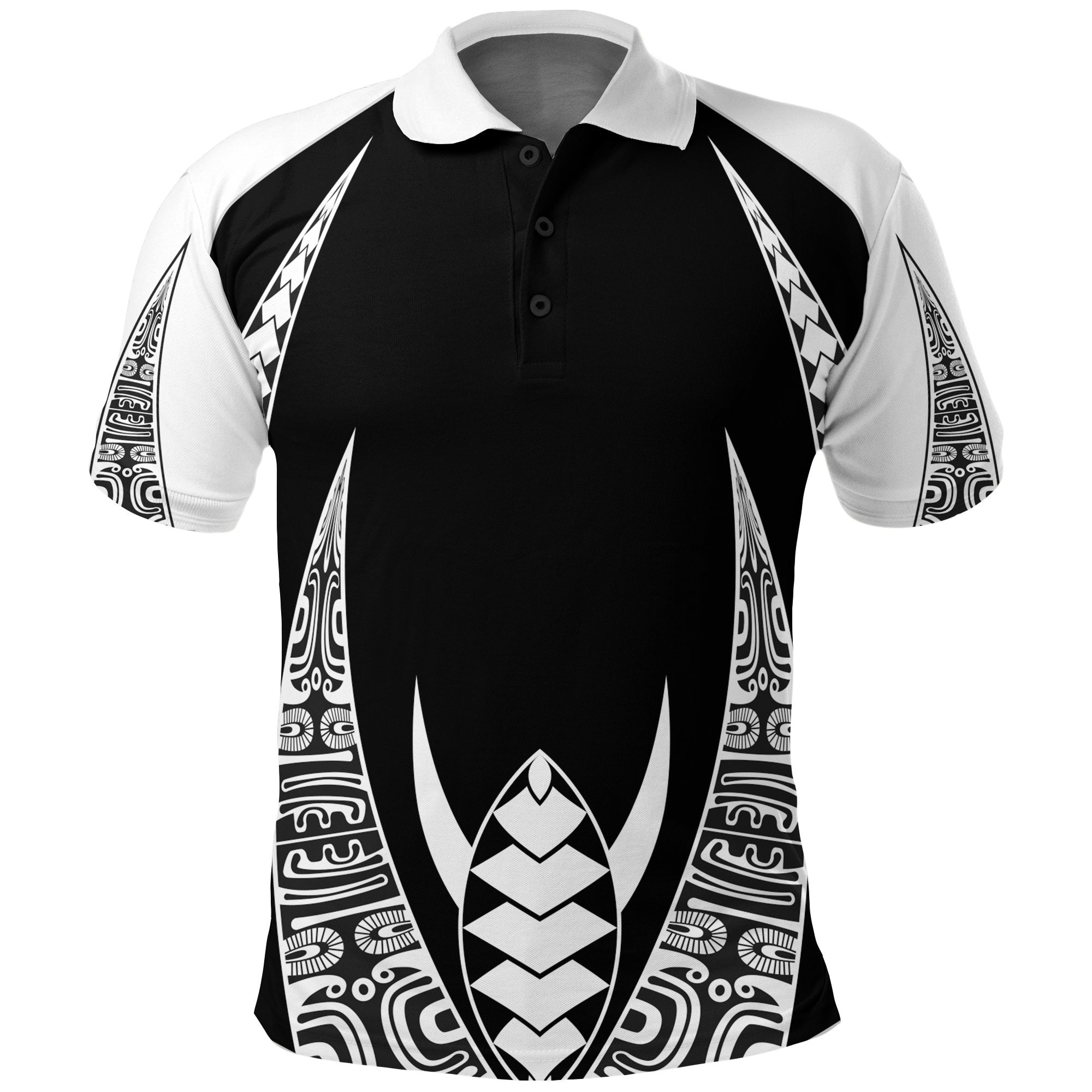 Polynesian Polo Shirt Tattoo Black White Unisex Black - Polynesian Pride