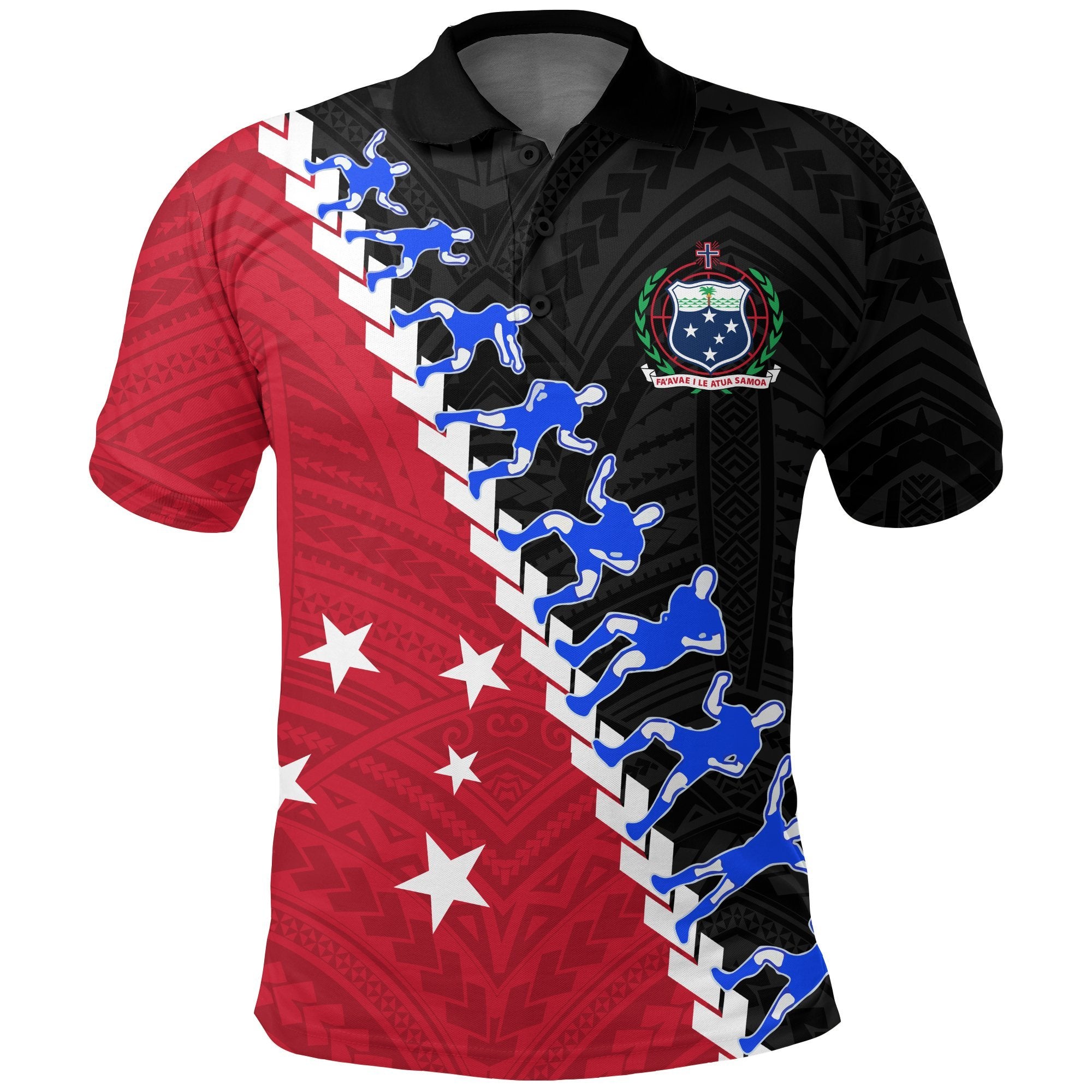 Samoa Polo Shirt Siva Tau Rugby Black Red - Polynesian Pride