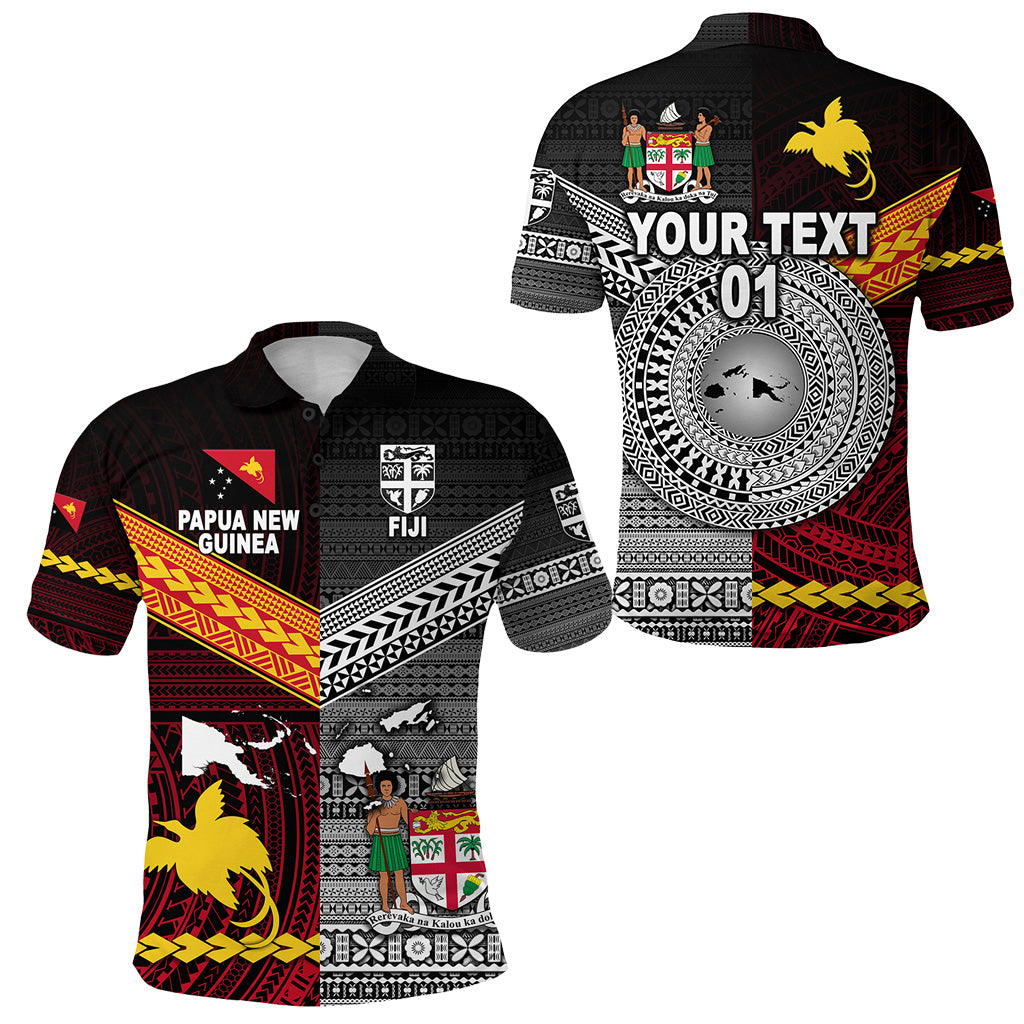 Custom Papua New Guinea Fiji Polo Shirt Polynesian and Tapa Together Black, Custom Text and Number LT8 Unisex Red - Polynesian Pride