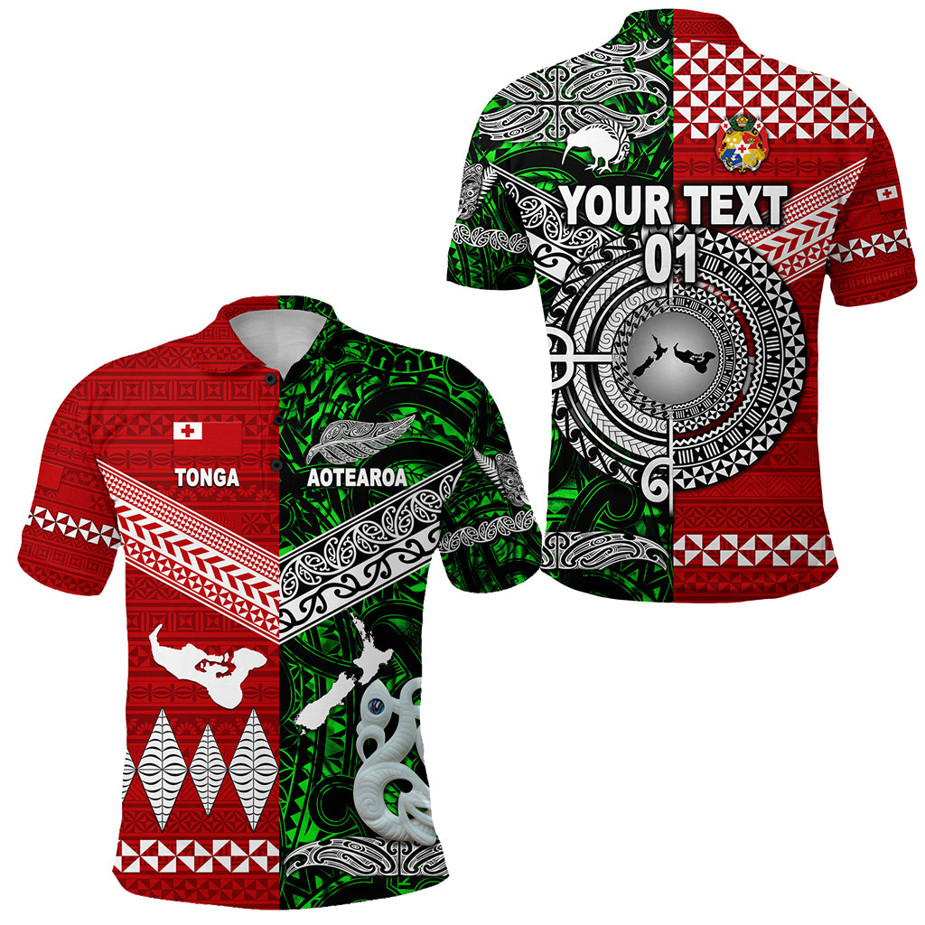 Custom New Zealand Tonga Polo Shirt Maori and Polynesian Together Green, Custom Text and Number LT8 Unisex Red - Polynesian Pride