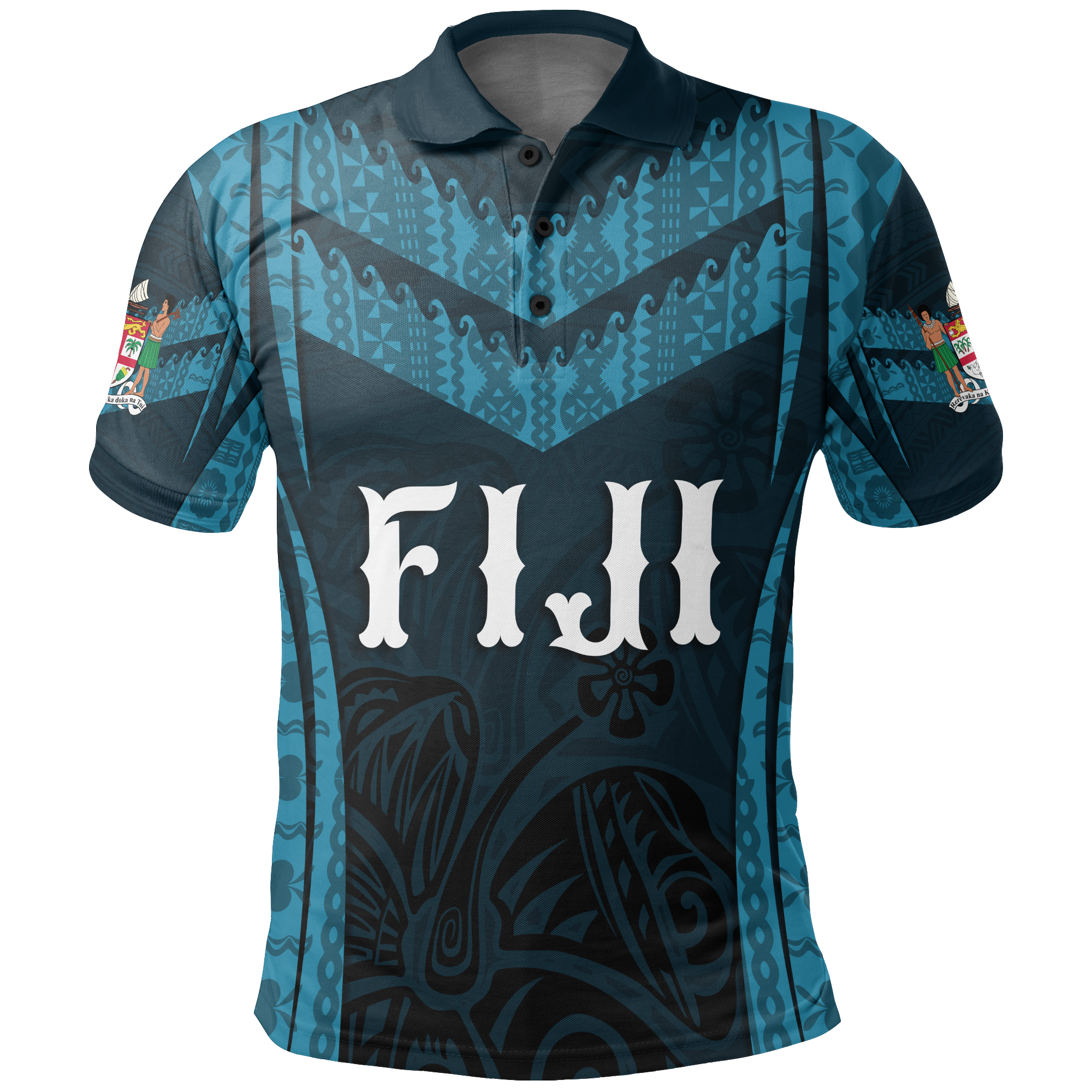 Fiji Polo Shirt Vitian Coat Of Arms Tapa Unisex BLUE - Polynesian Pride