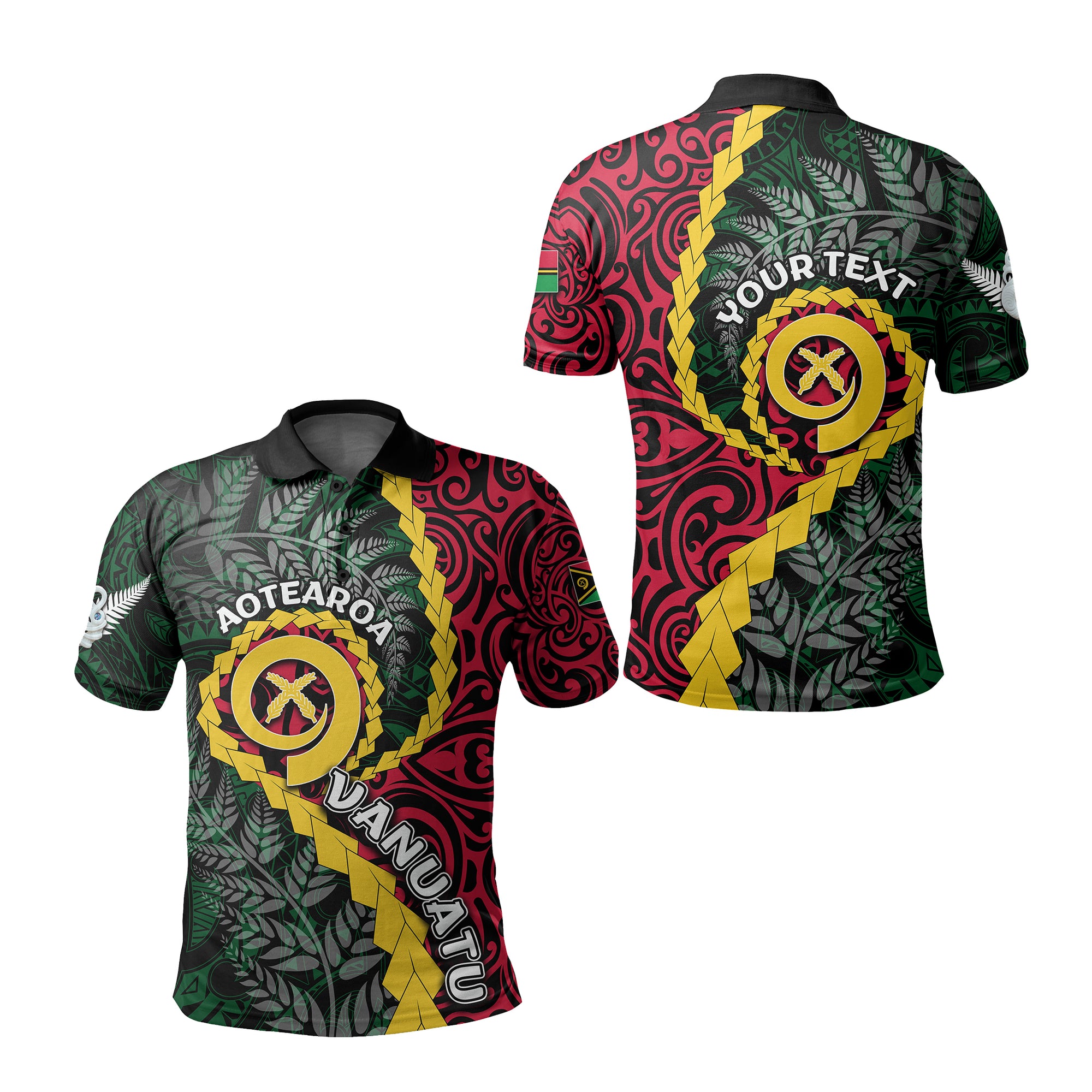 Custom Vanuatu Polo Shirt Mix Maori Silver Fern LT6 Unisex Red - Polynesian Pride