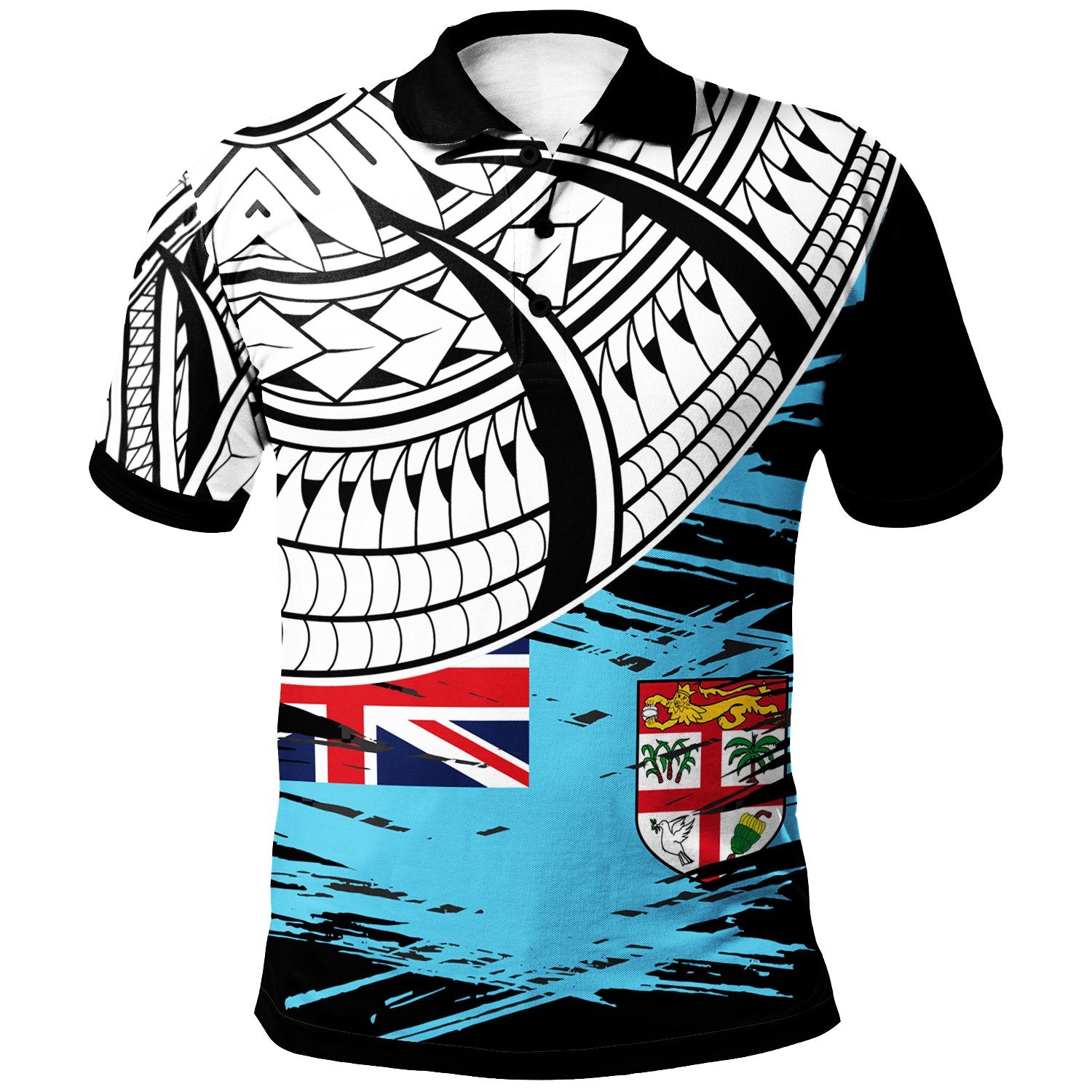 Fiji Polo Shirt Claws Pattern With Flag Unisex Black - Polynesian Pride