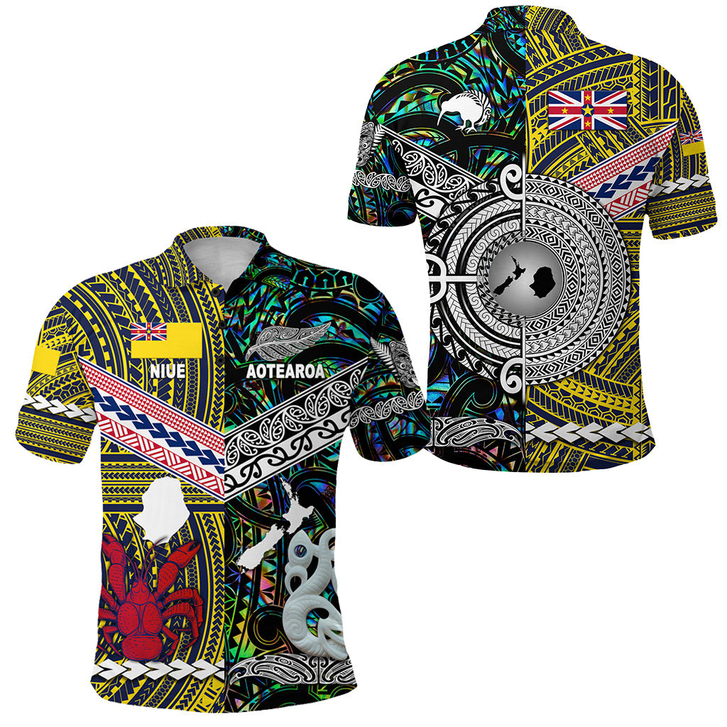 New Zealand Niue Polo Shirt Maori and Polynesian Together Paua Shell LT8 Unisex Yellow - Polynesian Pride