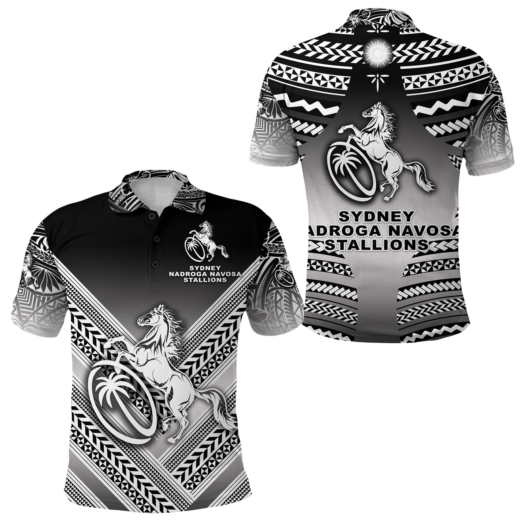 Fiji Rugby Polo Shirt Sydney Nadroga Navosa Stallions Creative Style Gradient Black LT8 Unisex Black - Polynesian Pride