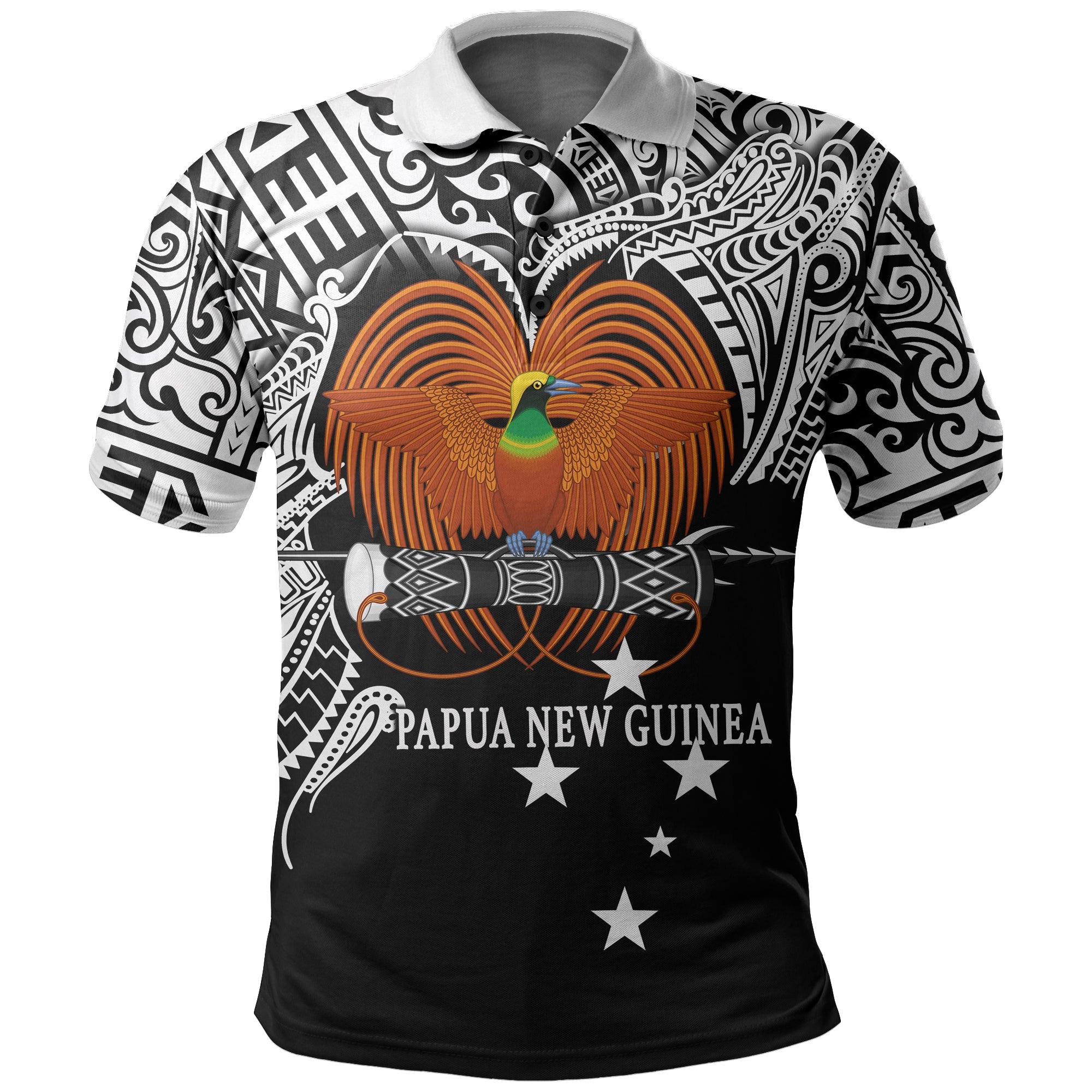 Custom Papua New Guinea Polo Shirt Bird Of Paradise White Color LT6 Black - Polynesian Pride